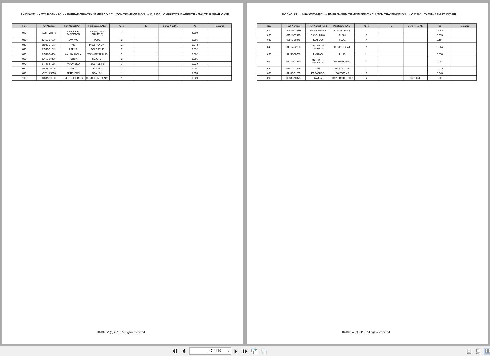 Kubota Tractor M7040DTHNBC Spare Parts Catalog EN PT (2)
