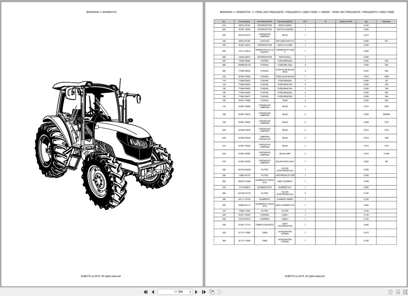 Kubota Tractor M7060DTHC Spare Parts Catalog EN PT (1)