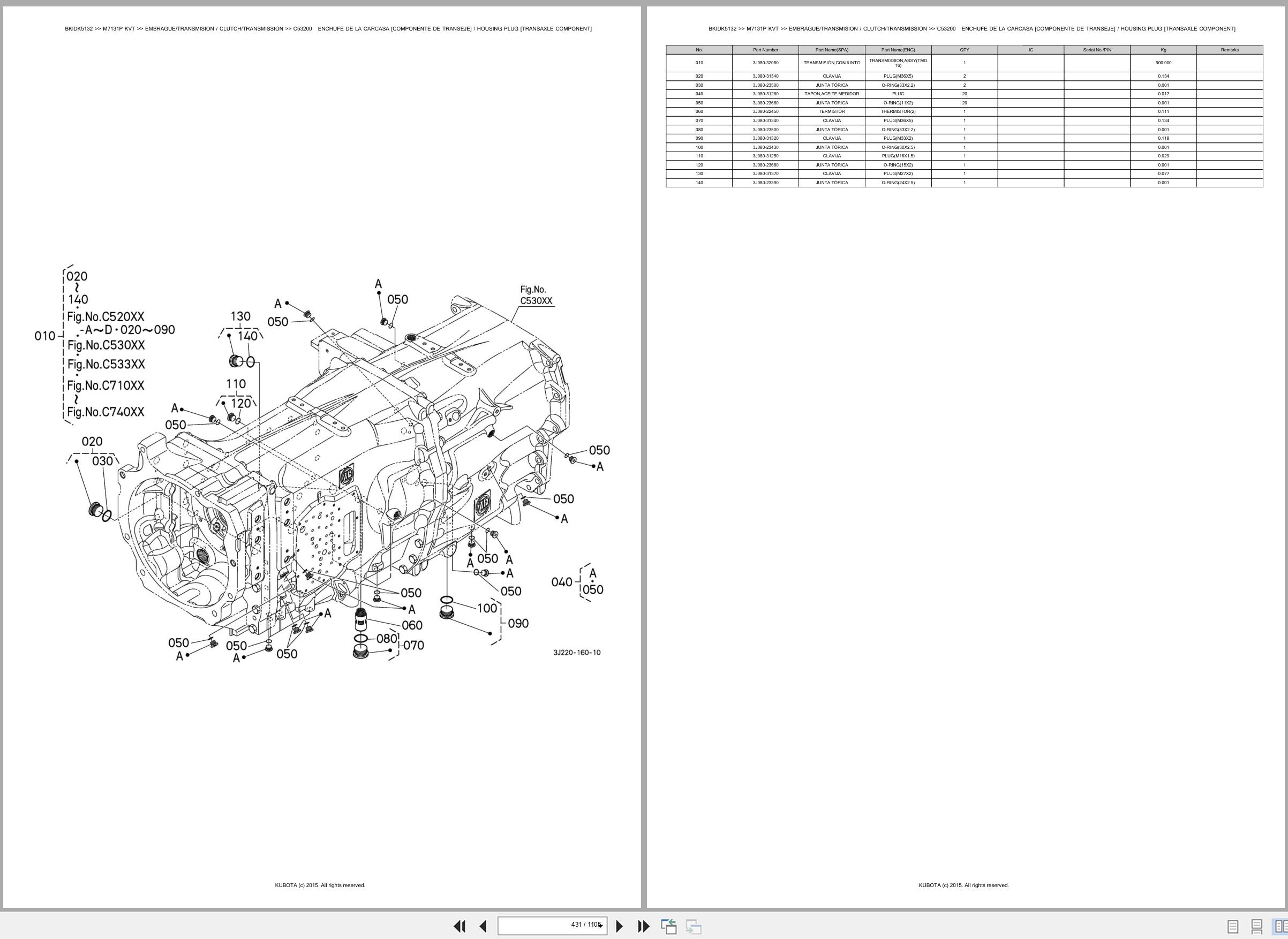 Kubota Tractor M7131P KVT Spare Parts Catalog EN ES (2)