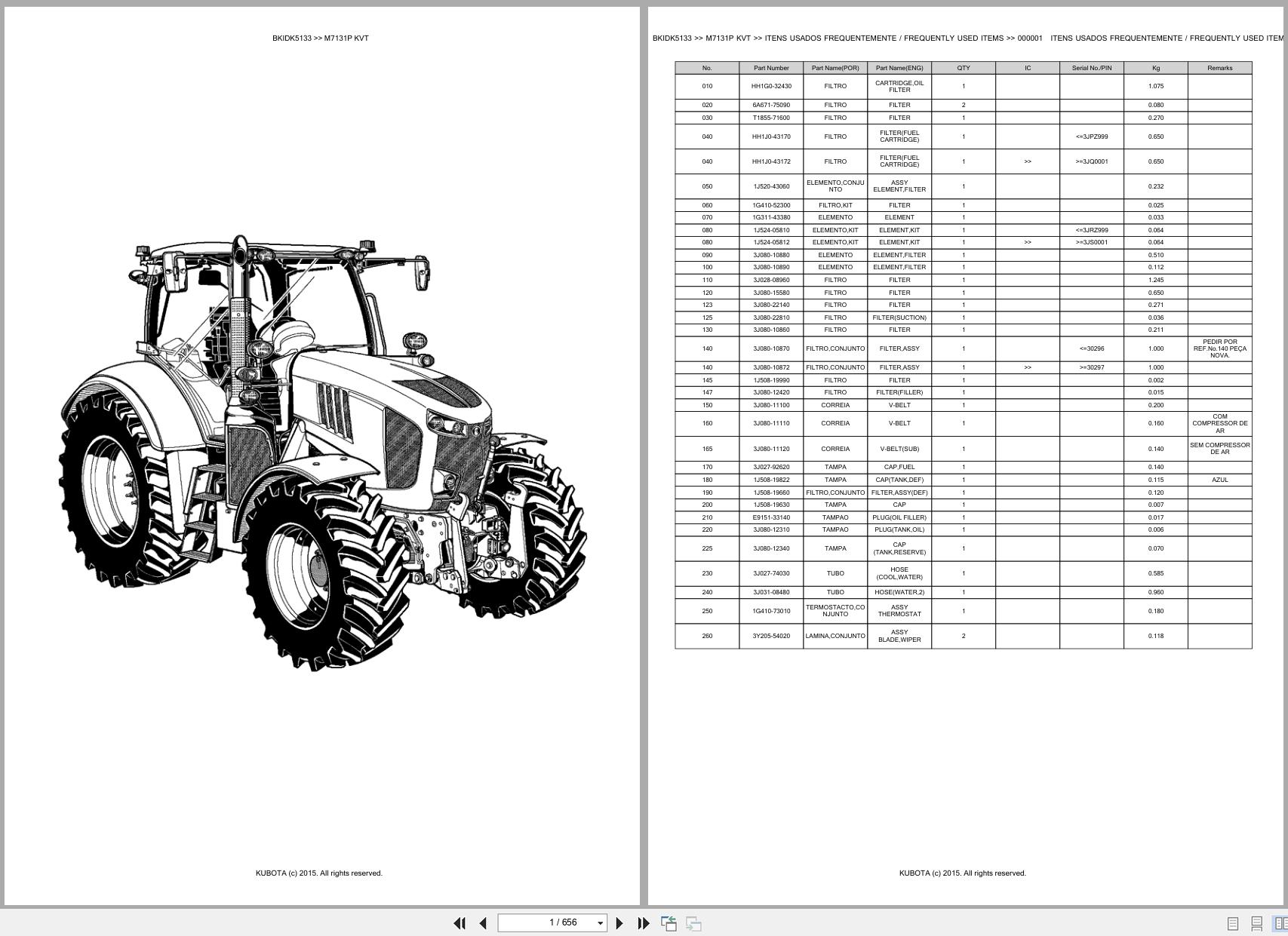 Kubota Tractor M7131P M7131KVT Spare Parts Catalog EN PT (1)