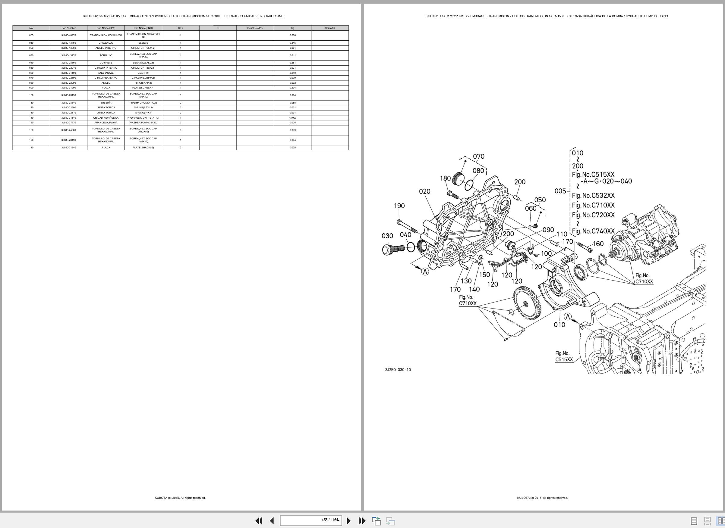 Kubota Tractor M7132P KVT Spare Parts Catalog EN ES (2)
