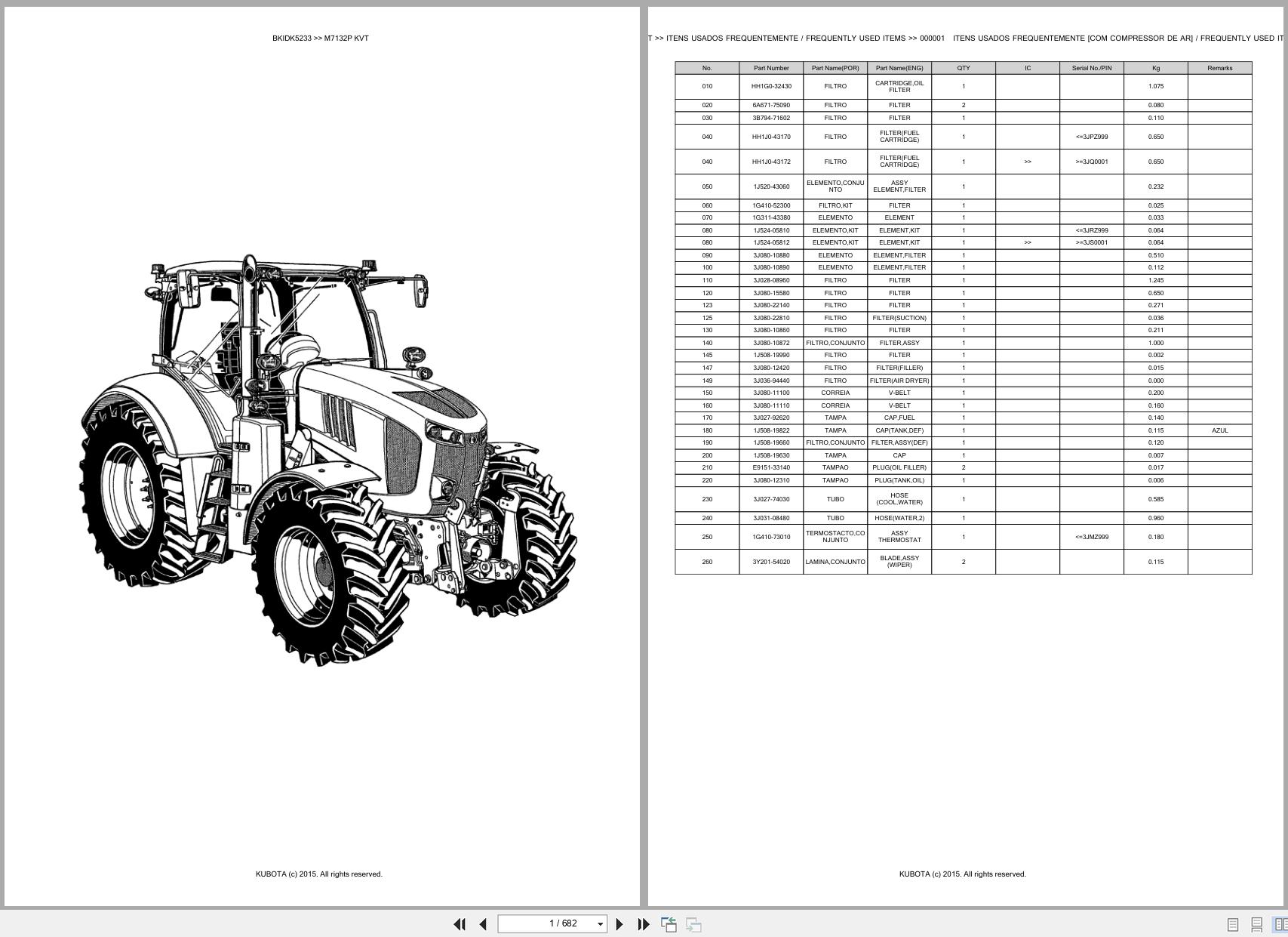 Kubota Tractor M7132P M7132KVT Spare Parts Catalog EN PT (1)
