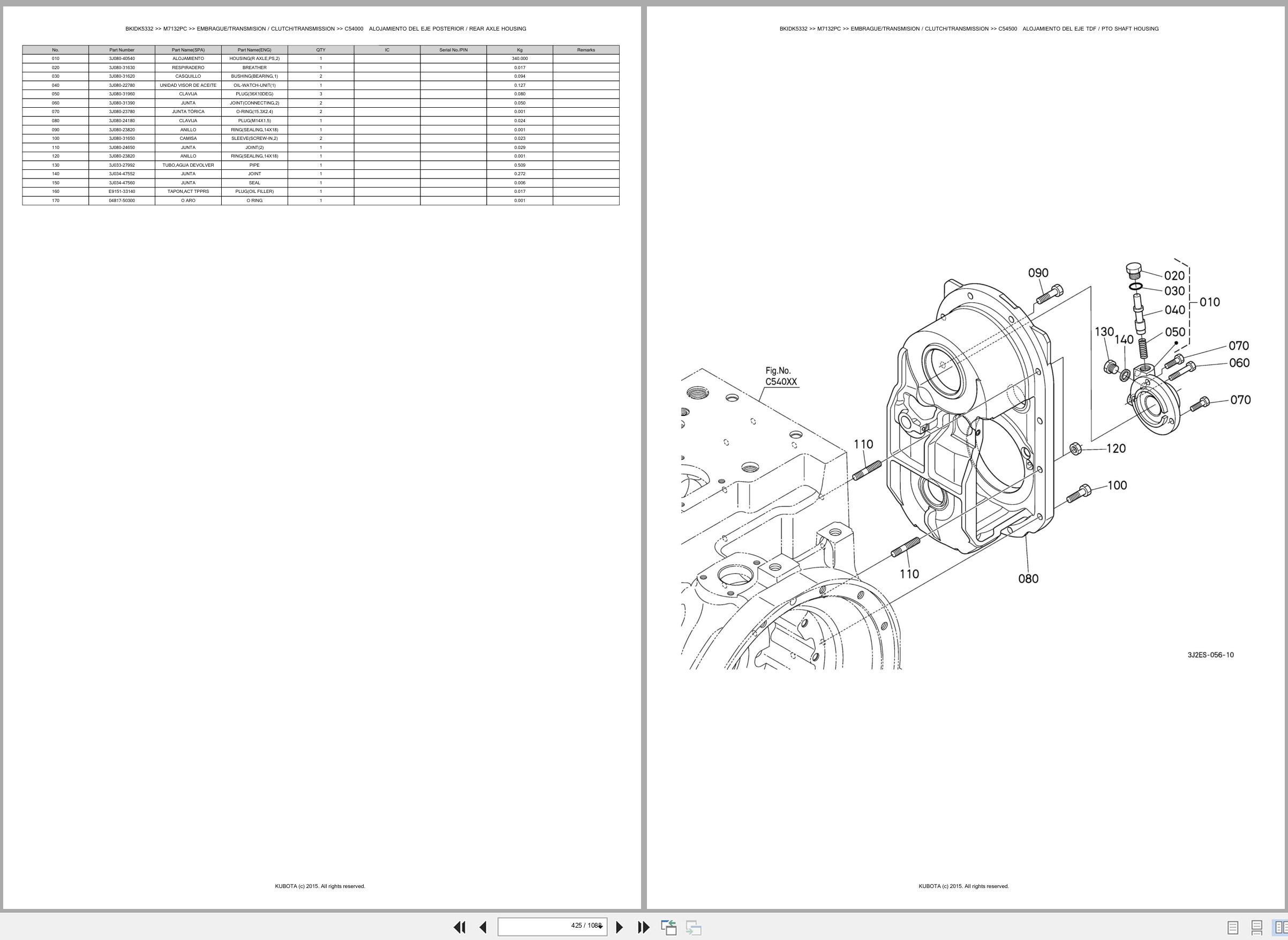 Kubota Tractor M7132PC Spare Parts Catalog EN ES (2)