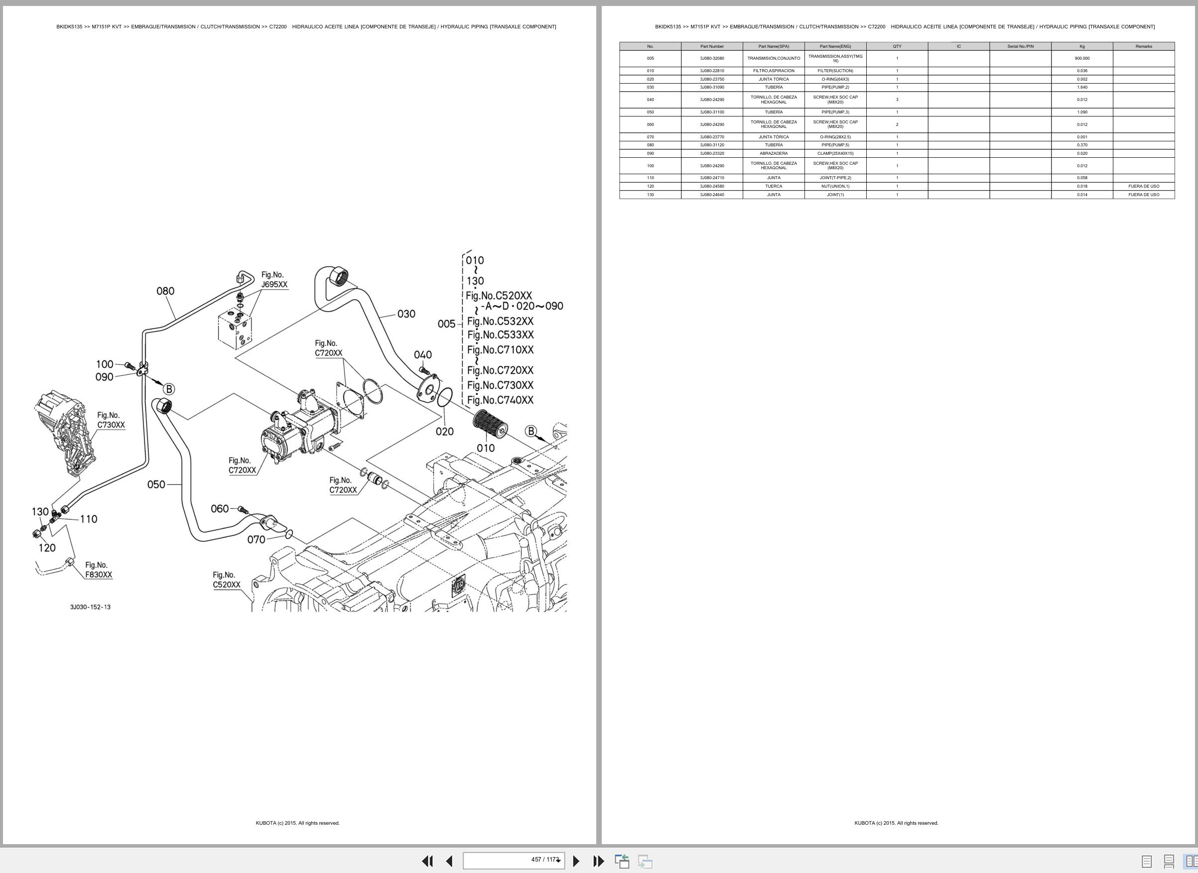 Kubota Tractor M7151P M7151KVT Spare Parts Catalog EN ES (2)
