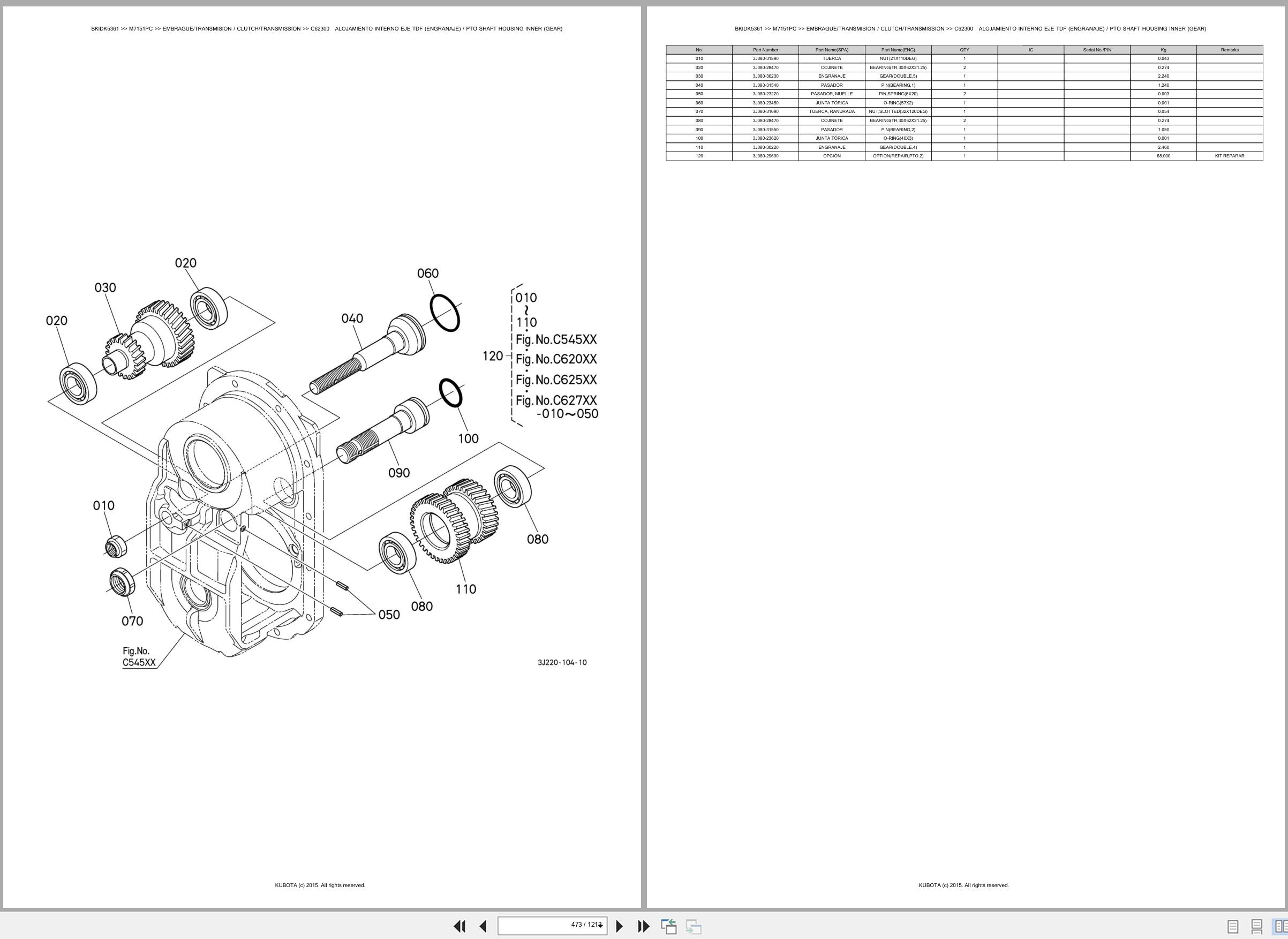 Kubota Tractor M7151PC Spare Parts Catalog EN ES (2)