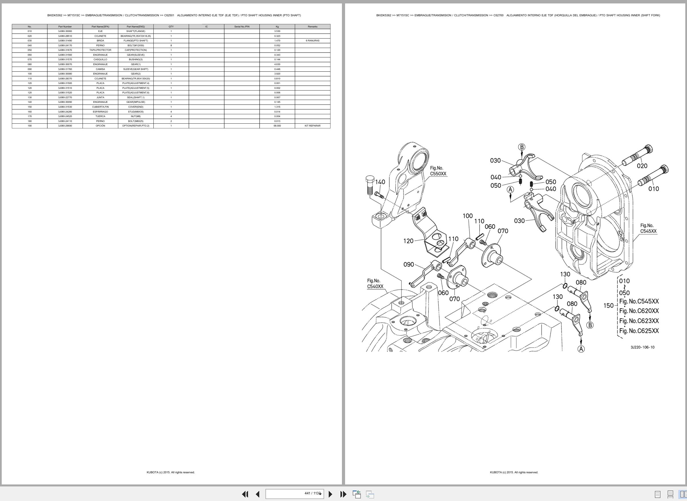 Kubota Tractor M7151SC Spare Parts Catalog EN ES (2)