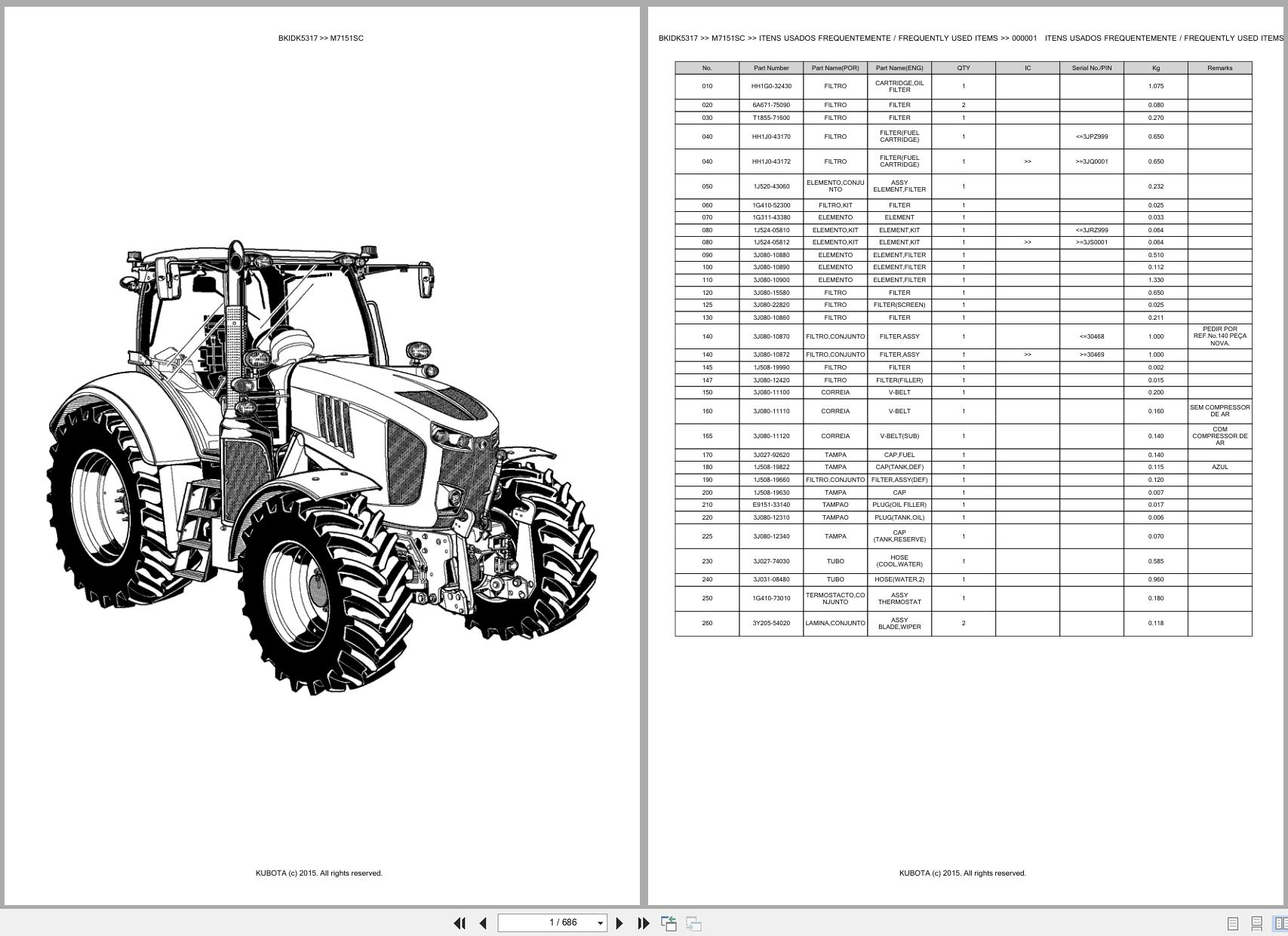 Kubota Tractor M7151SC Spare Parts Catalog EN PT (1)