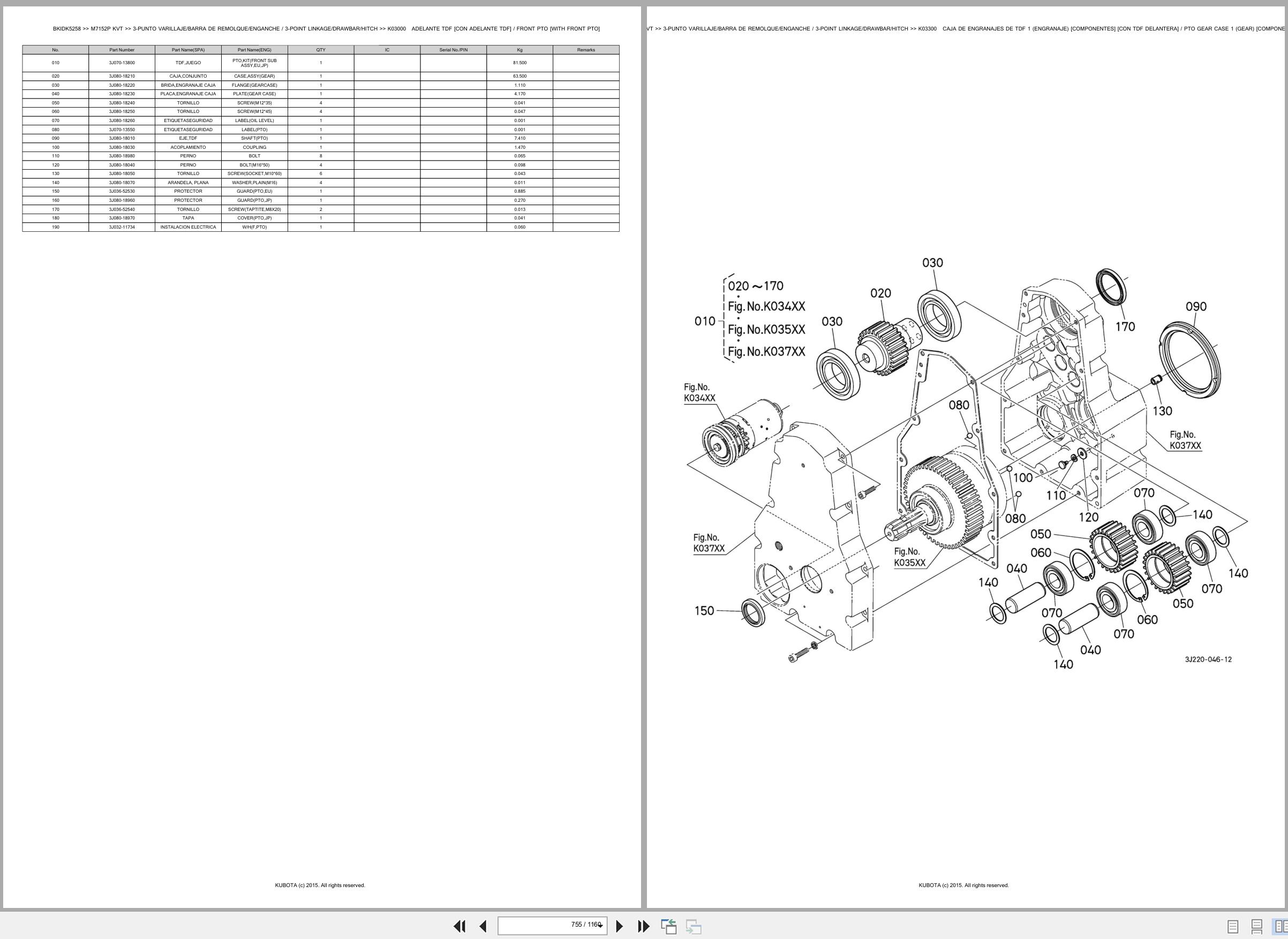 Kubota Tractor M7152P M7152KVT Spare Parts Catalog EN ES (3)