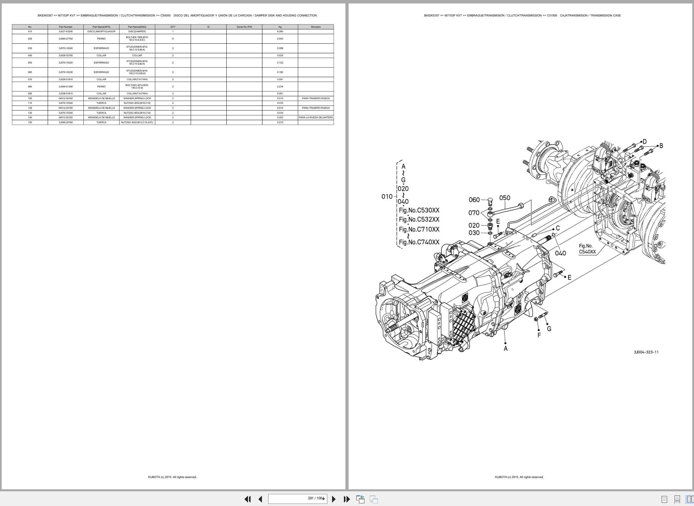 Kubota Tractor M7153P M7153KVT Spare Parts Catalog EN ES (2)