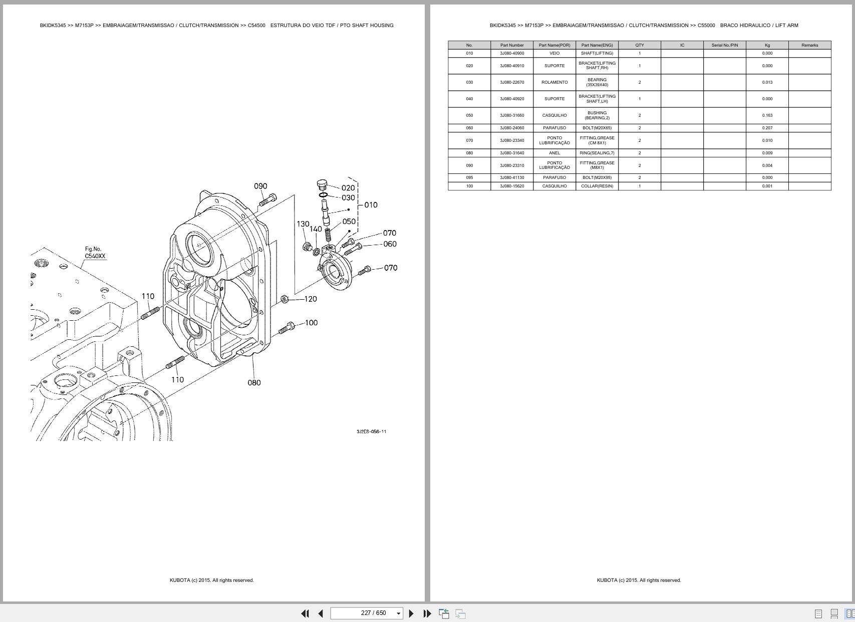 Kubota Tractor M7153P Spare Parts Catalog EN PT (2)