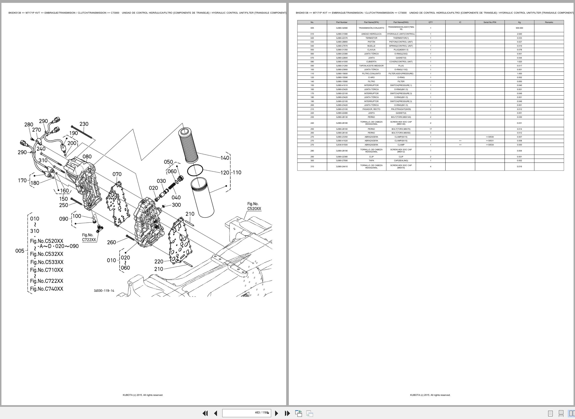 Kubota Tractor M7171P M7171KVT Spare Parts Catalog EN ES (2)