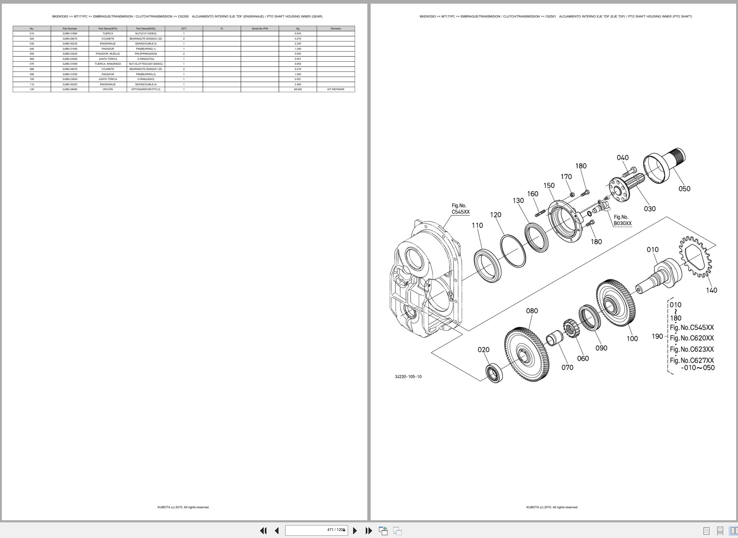 Kubota Tractor M7171PC Spare Parts Catalog EN ES (2)
