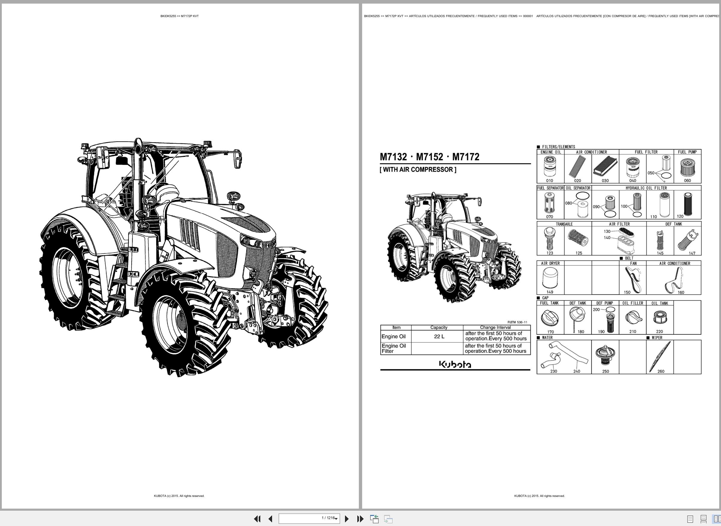 Kubota Tractor M7172P M7172KVT Spare Parts Catalog EN ES (1)