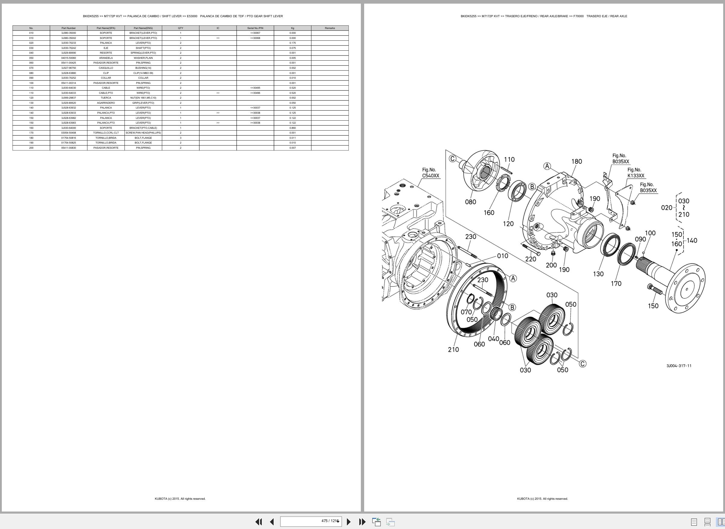 Kubota Tractor M7172P M7172KVT Spare Parts Catalog EN ES (2)