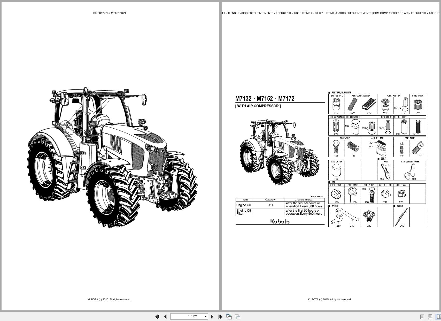 Kubota Tractor M7172P M7172KVT Spare Parts Catalog EN PT (1)
