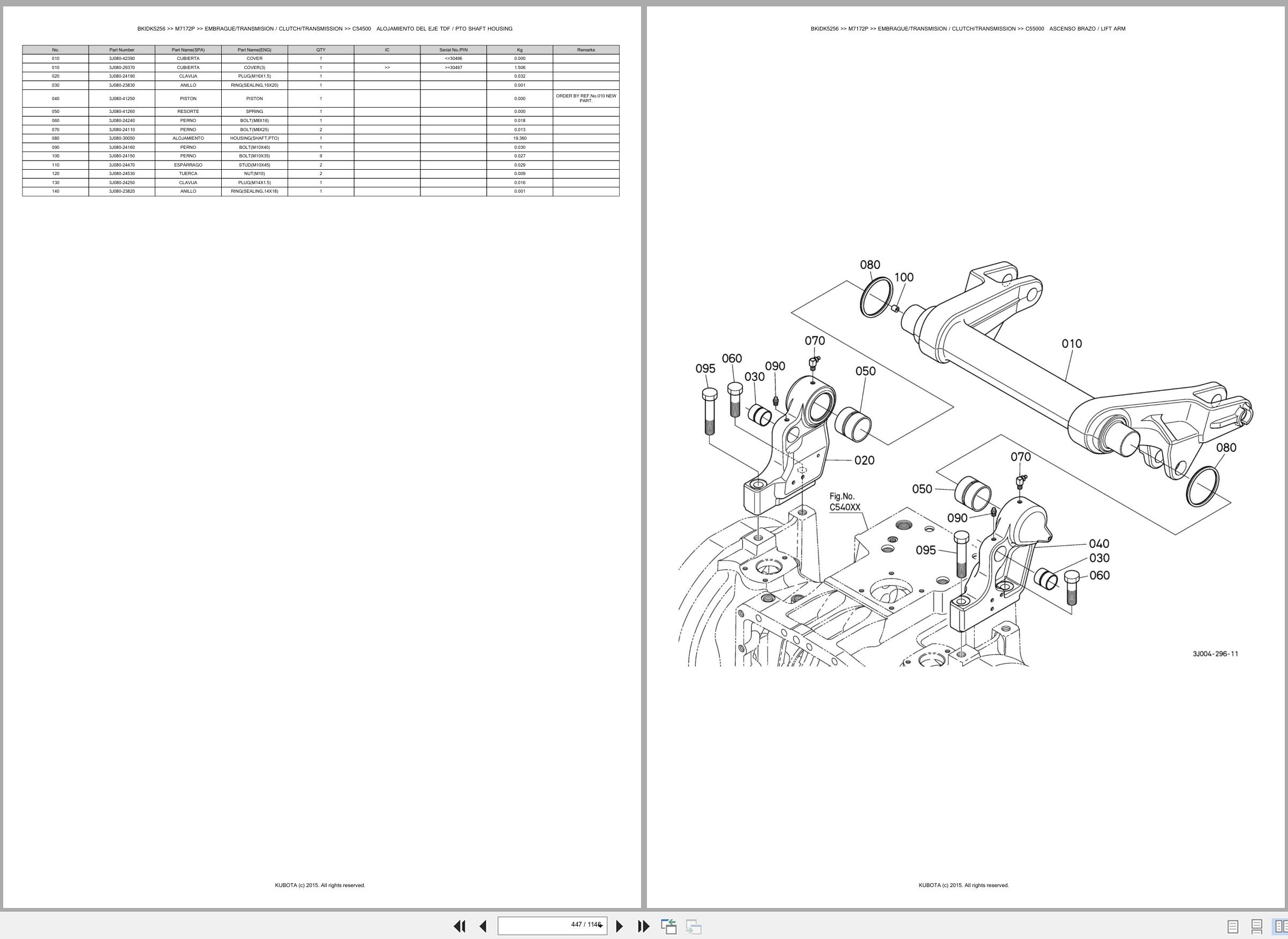 Kubota Tractor M7172P Spare Parts Catalog EN ES (2)