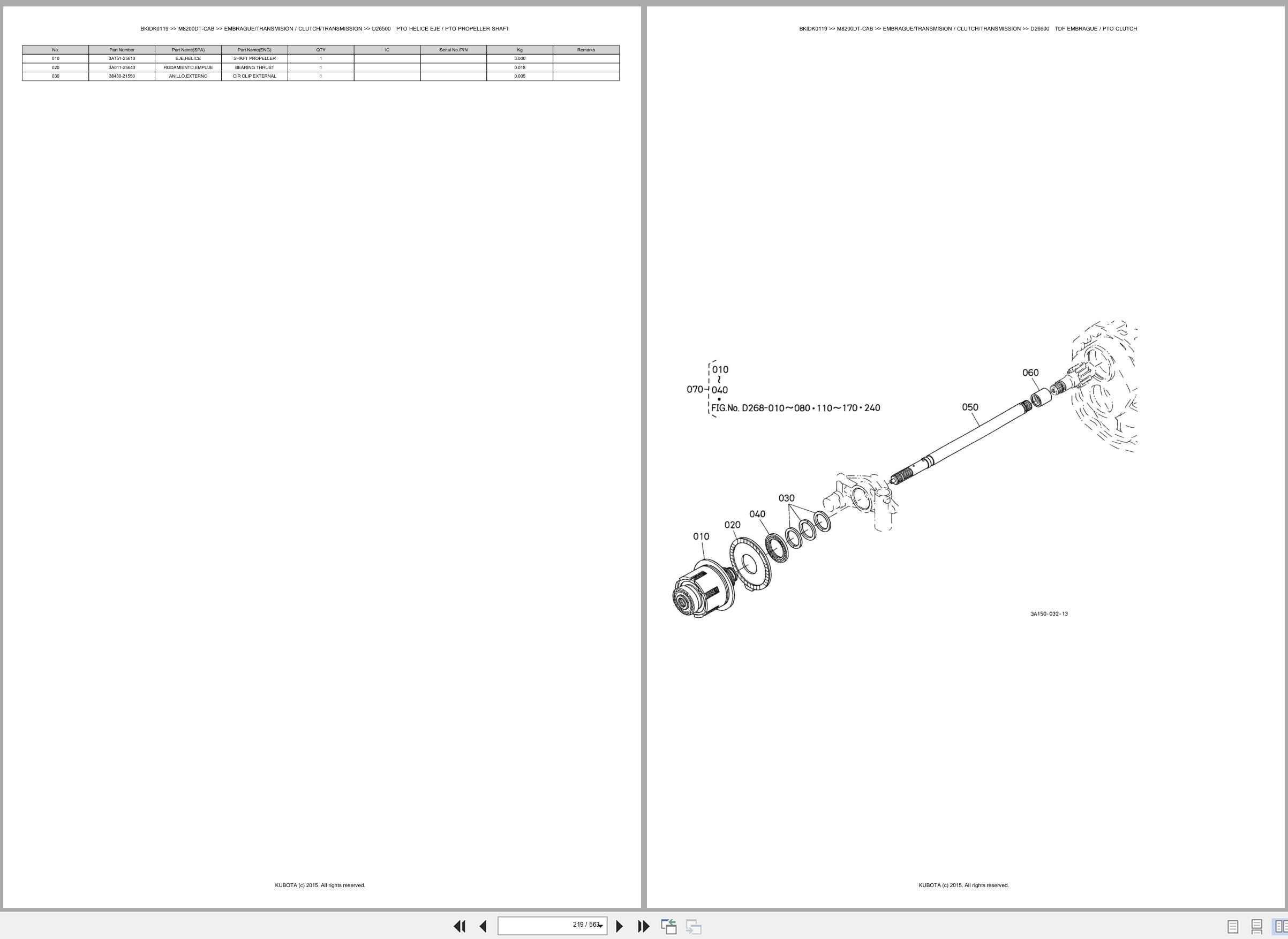 Kubota Tractor M8200DT CAB Spare Parts Catalog EN ES (2)