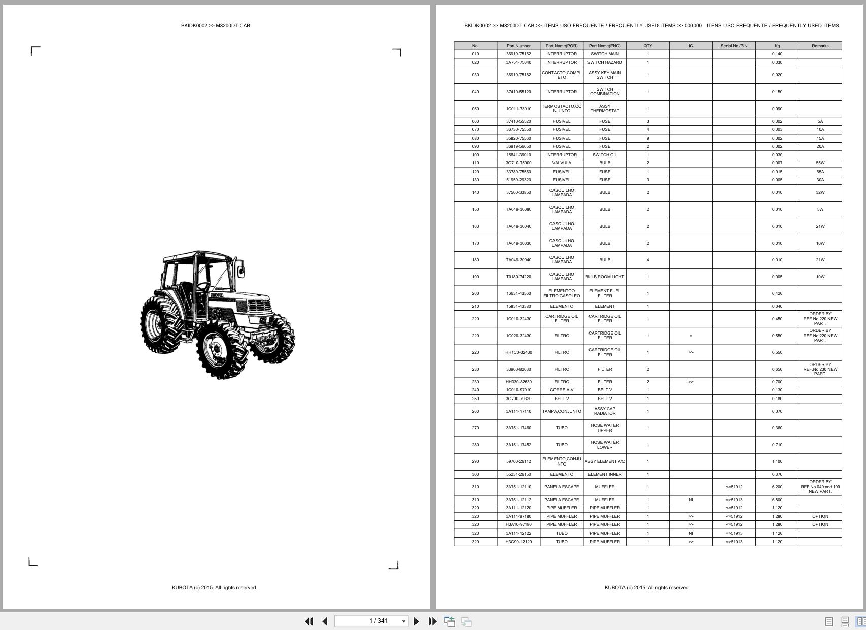Kubota Tractor M8200DT CAB Spare Parts Catalog EN PT (1)