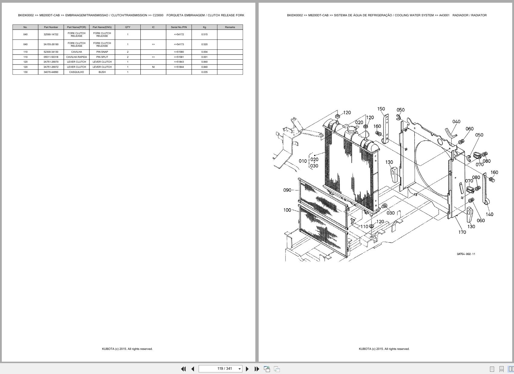 Kubota Tractor M8200DT CAB Spare Parts Catalog EN PT (2)