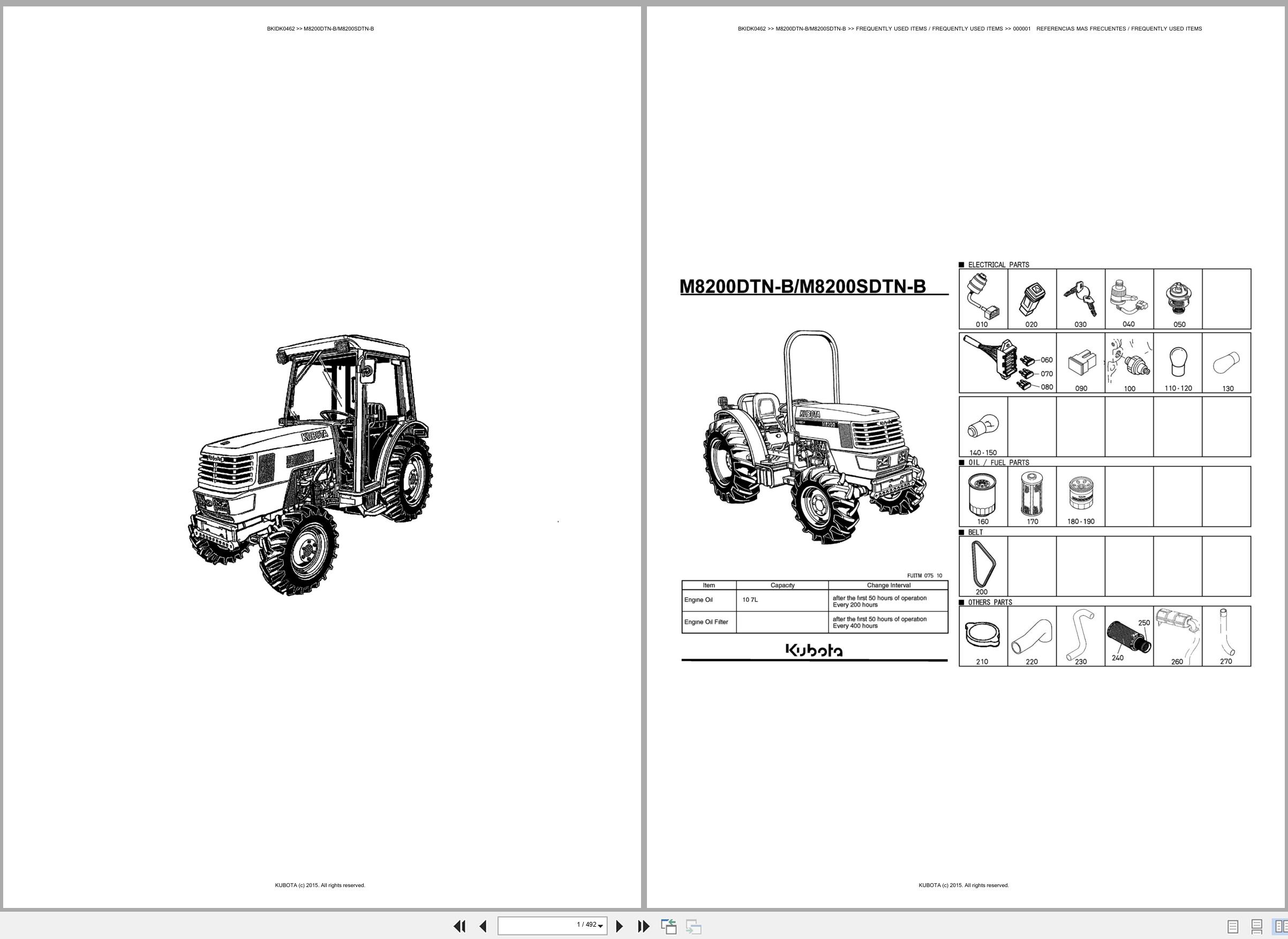Kubota Tractor M8200DTN B M8200SDTN B Spare Parts Catalog EN ES (1)