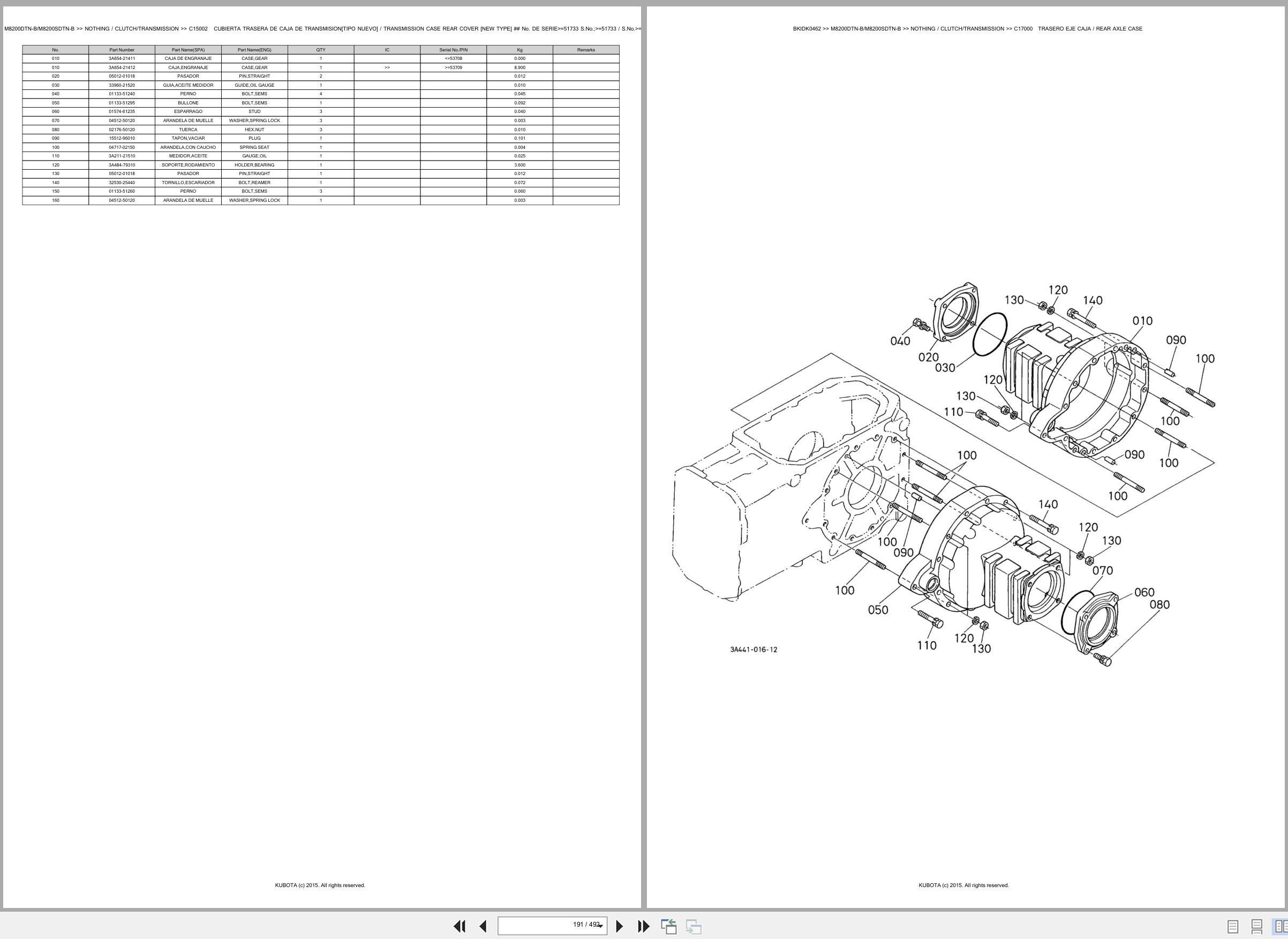 Kubota Tractor M8200DTN B M8200SDTN B Spare Parts Catalog EN ES (2)