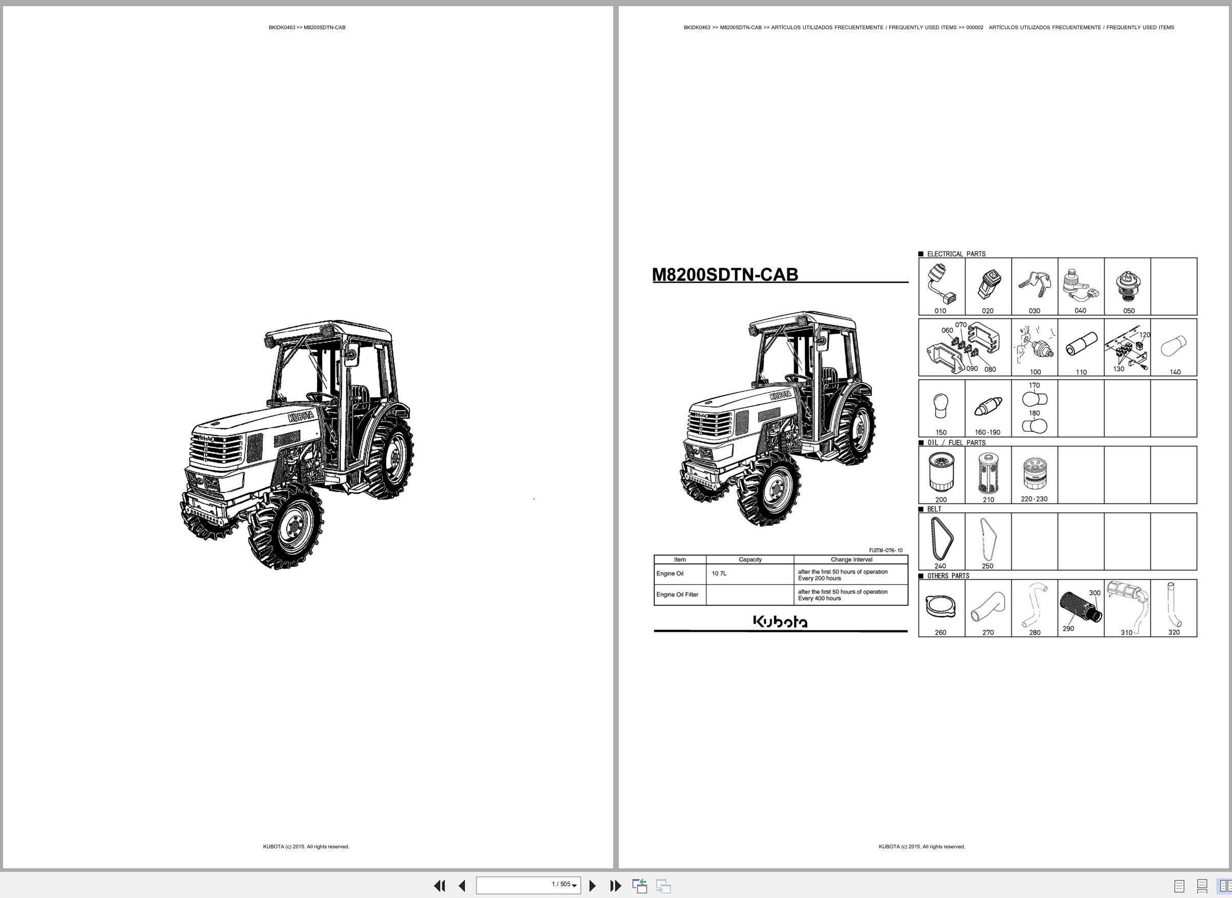 Kubota Tractor M8200SDTN CAB Spare Parts Catalog EN ES (1)