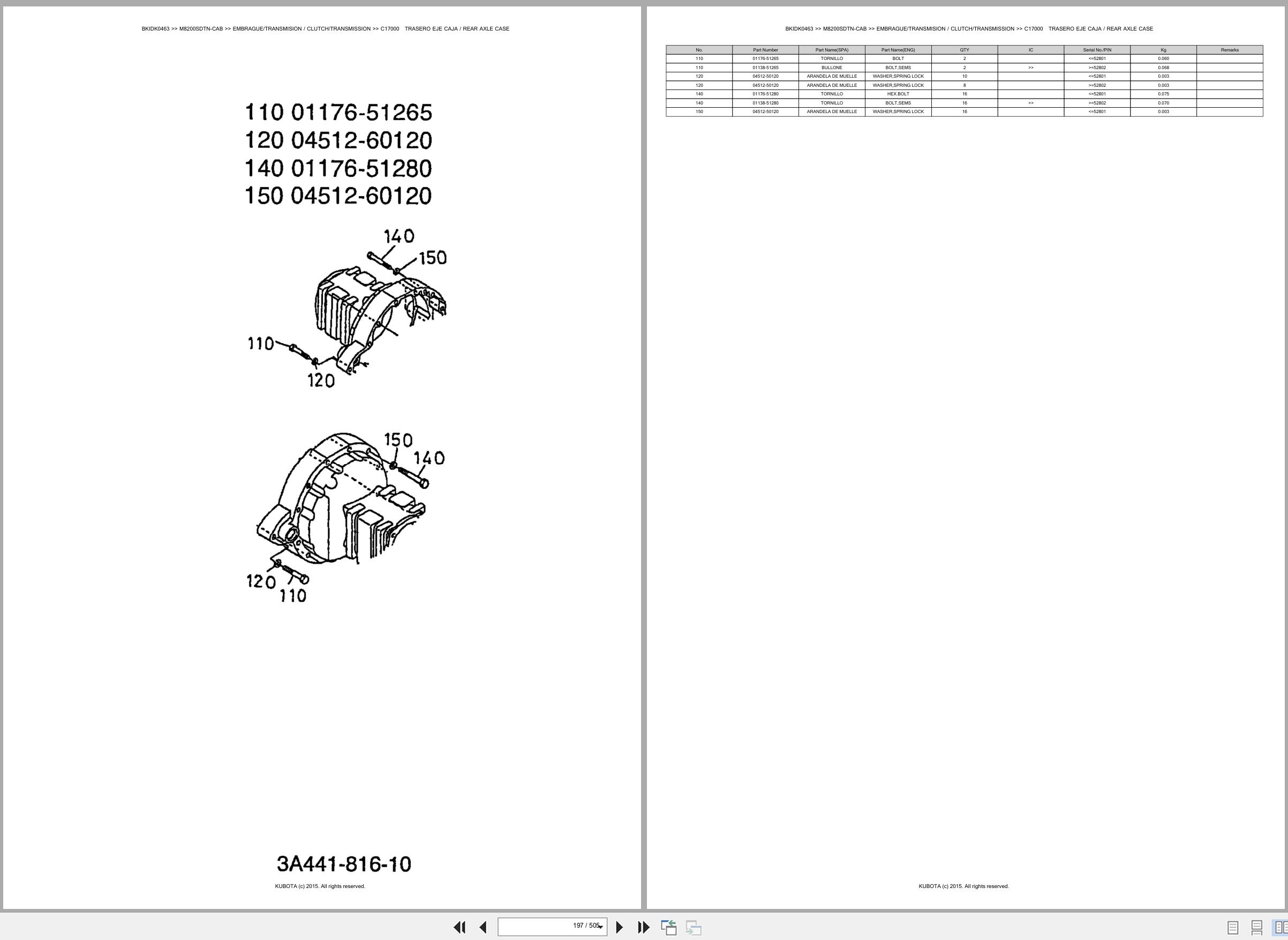 Kubota Tractor M8200SDTN CAB Spare Parts Catalog EN ES (2)