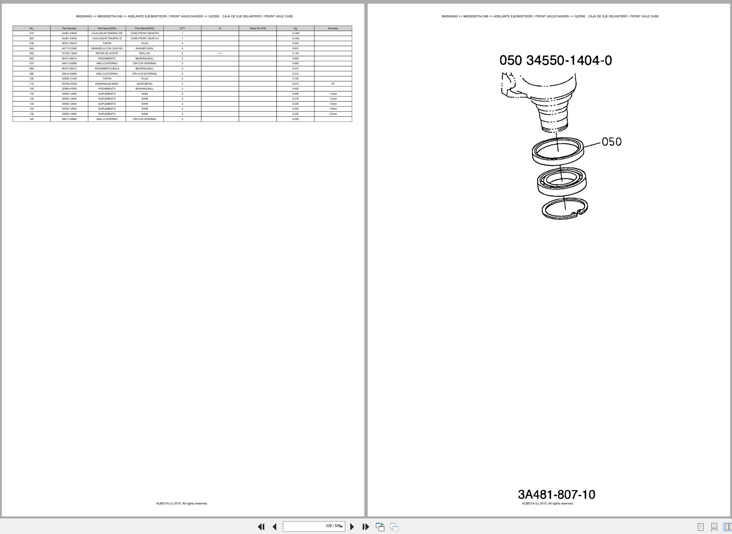 Kubota Tractor M8200SDTN CAB Spare Parts Catalog EN ES (3)