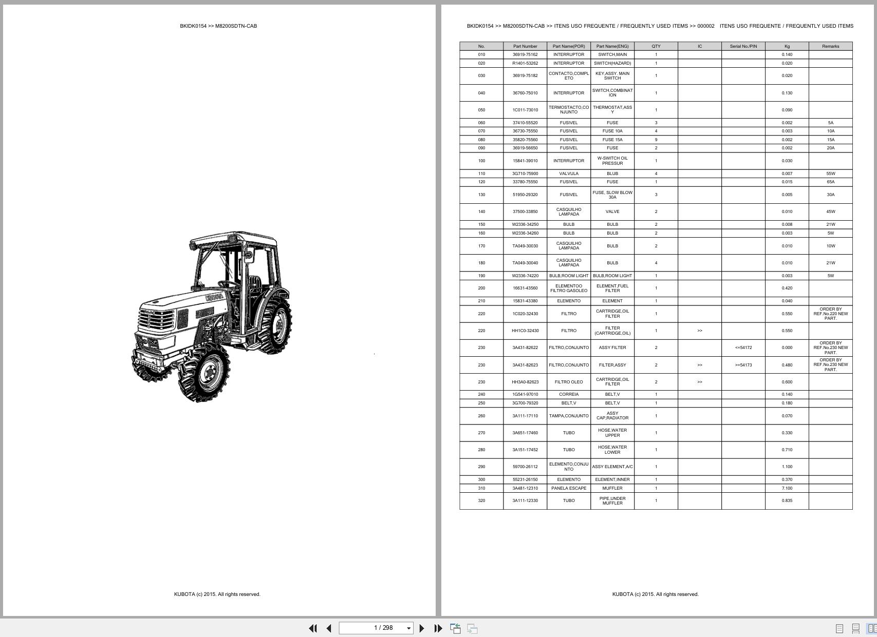 Kubota Tractor M8200SDTN CAB Spare Parts Catalog EN PT (1)