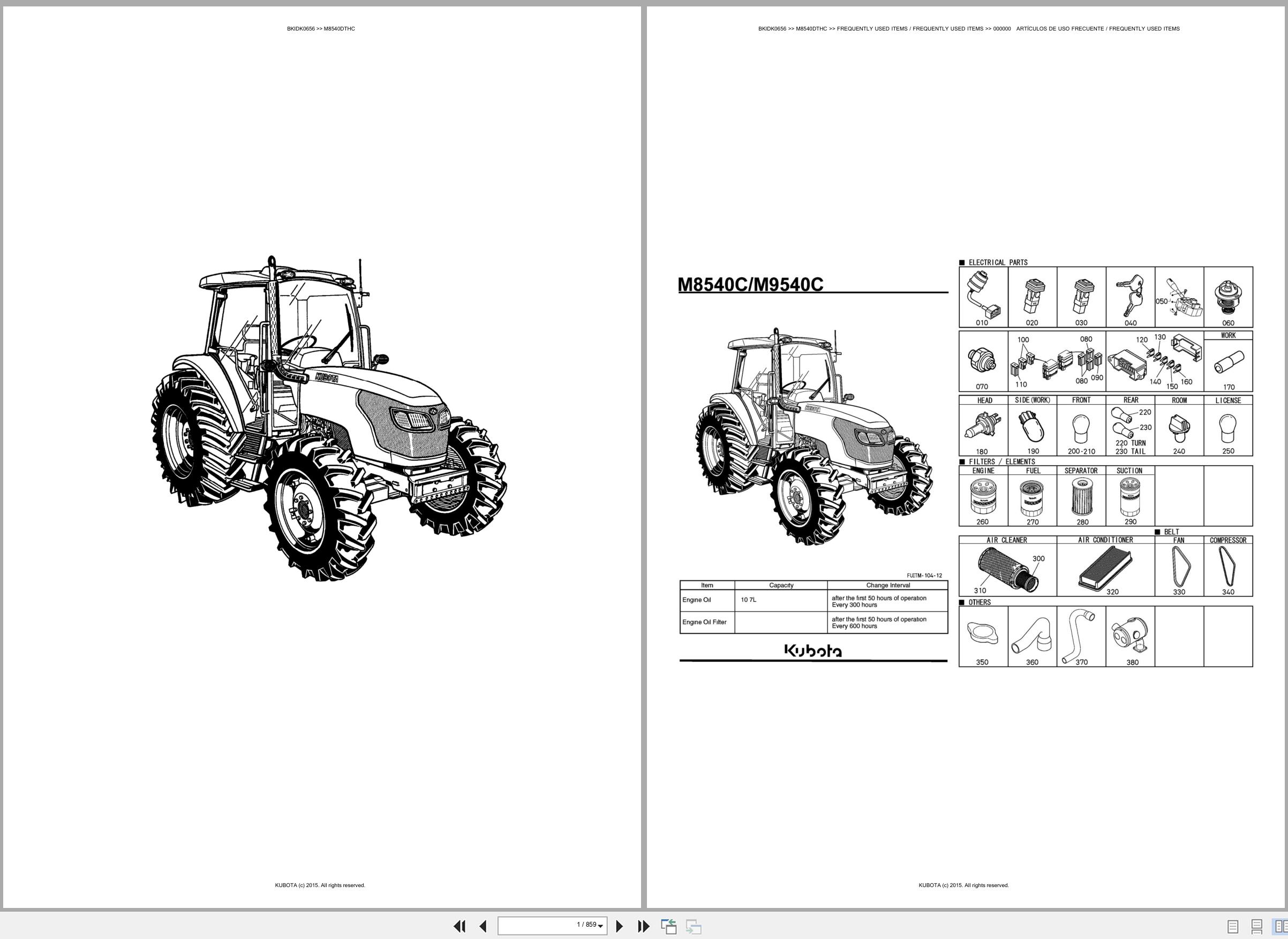 Kubota Tractor M8540DTHC Spare Parts Catalog EN ES (1)
