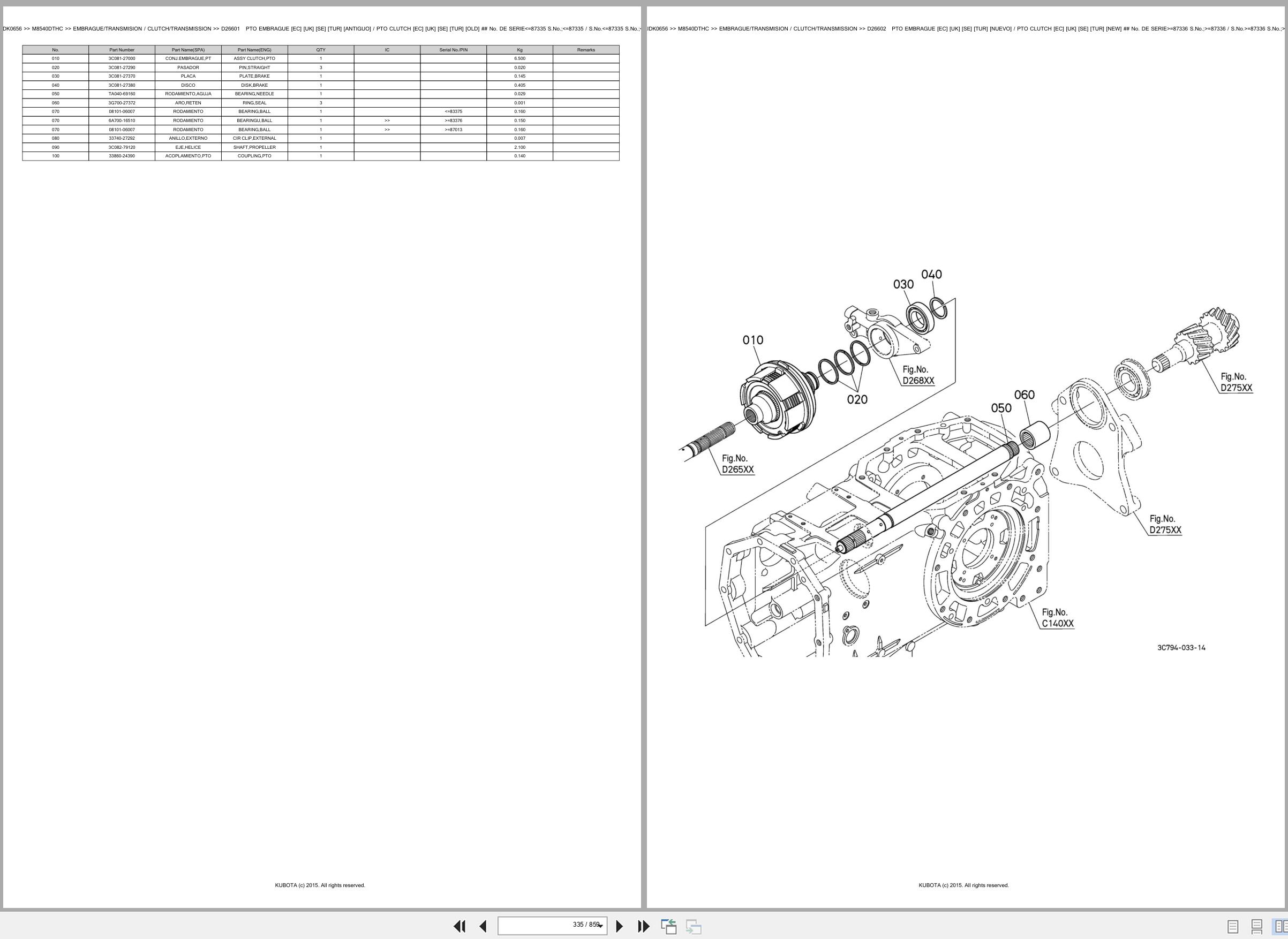 Kubota Tractor M8540DTHC Spare Parts Catalog EN ES (2)