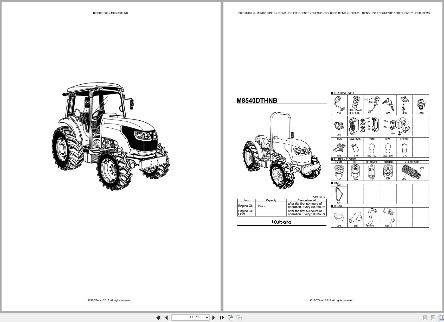 Kubota Tractor M8540DTHNB Spare Parts Catalog EN PT (1)