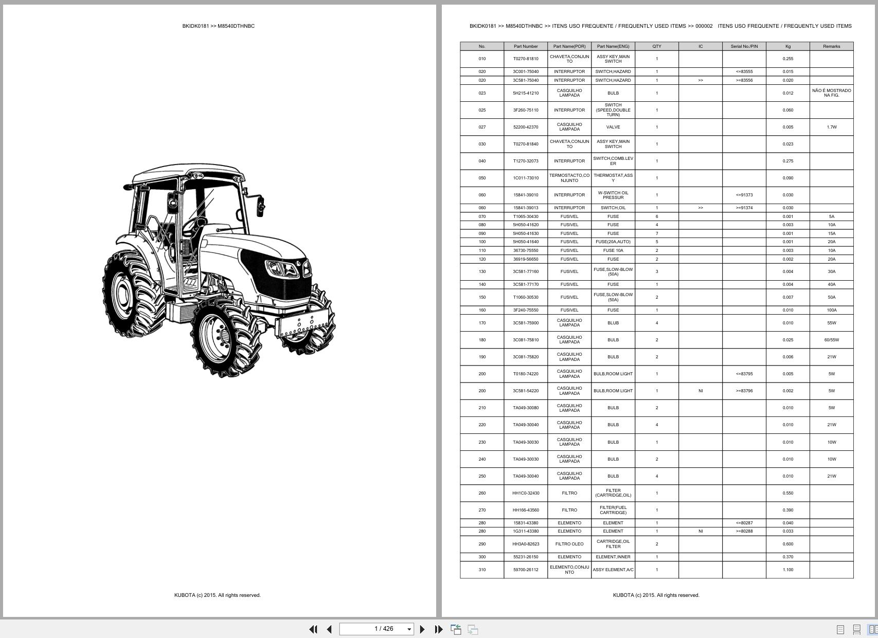 Kubota Tractor M8540DTHNBC Spare Parts Catalog EN PT (1)