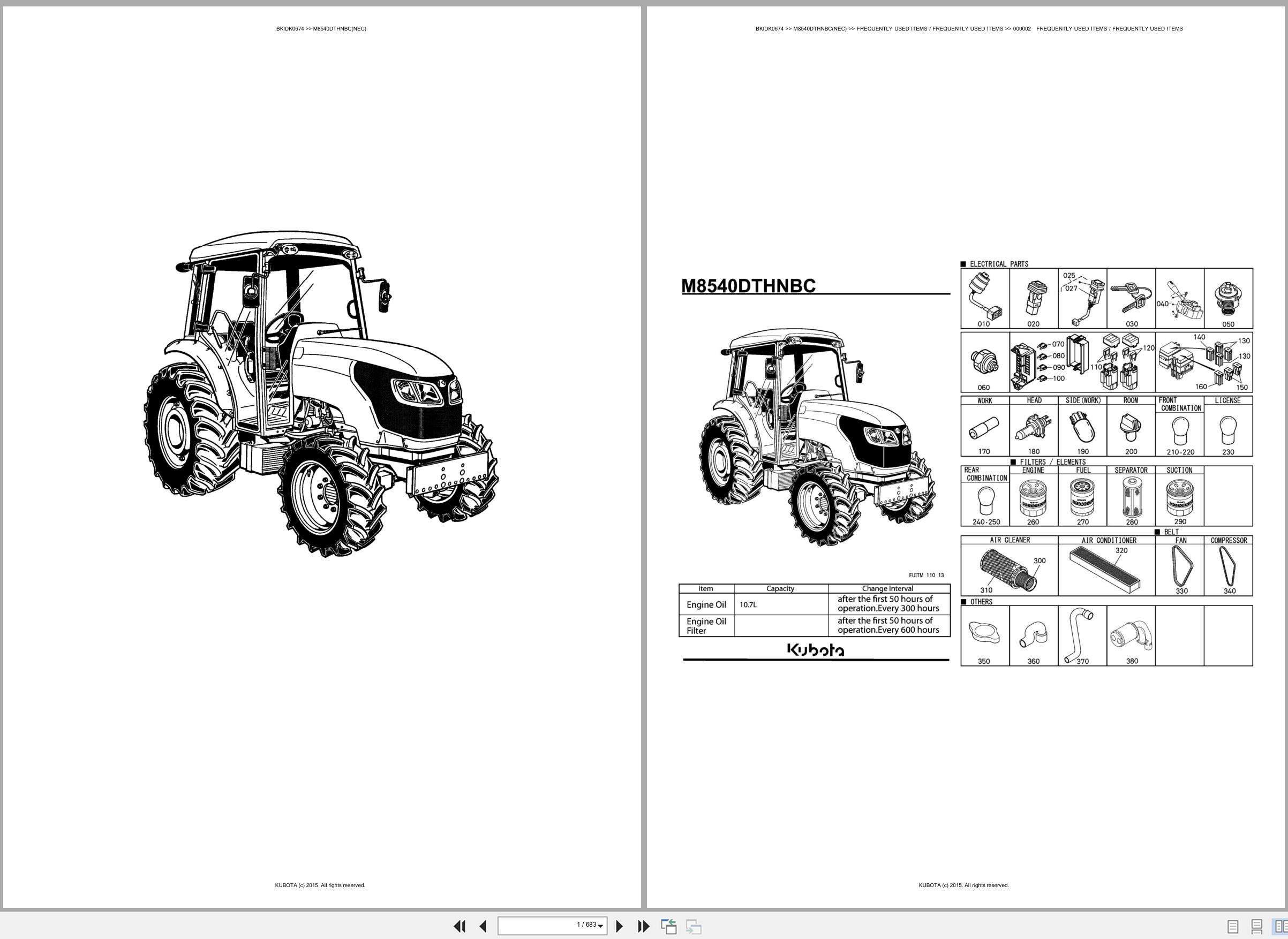 Kubota Tractor M8540DTHNBC(NEC) Spare Parts Catalog EN ES (1)