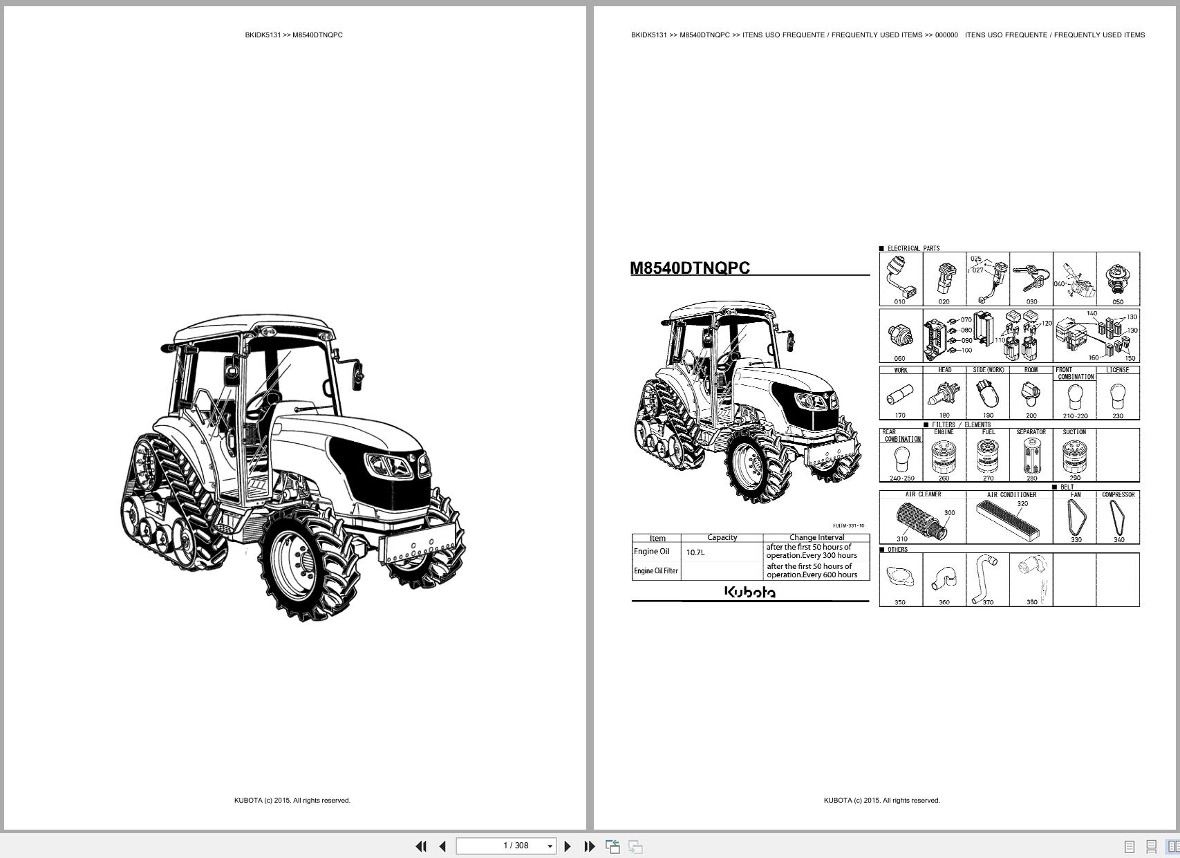 Kubota Tractor M8540DTNQPC Spare Parts Catalog EN PT (1)