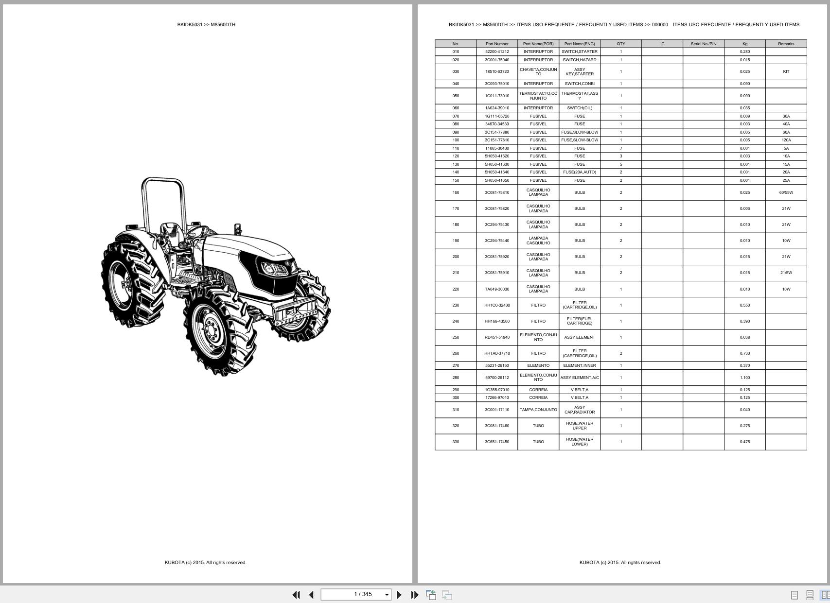 Kubota Tractor M8560DTH Spare Parts Catalog EN PT (1)
