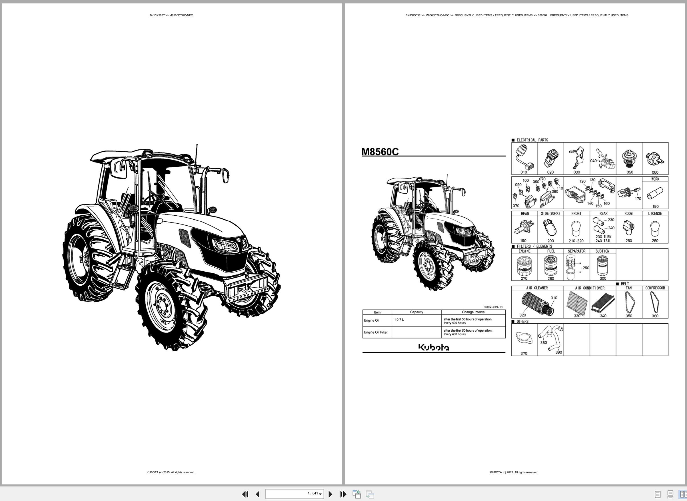 Kubota Tractor M8560DTHC NEC Spare Parts Catalog EN ES (1)