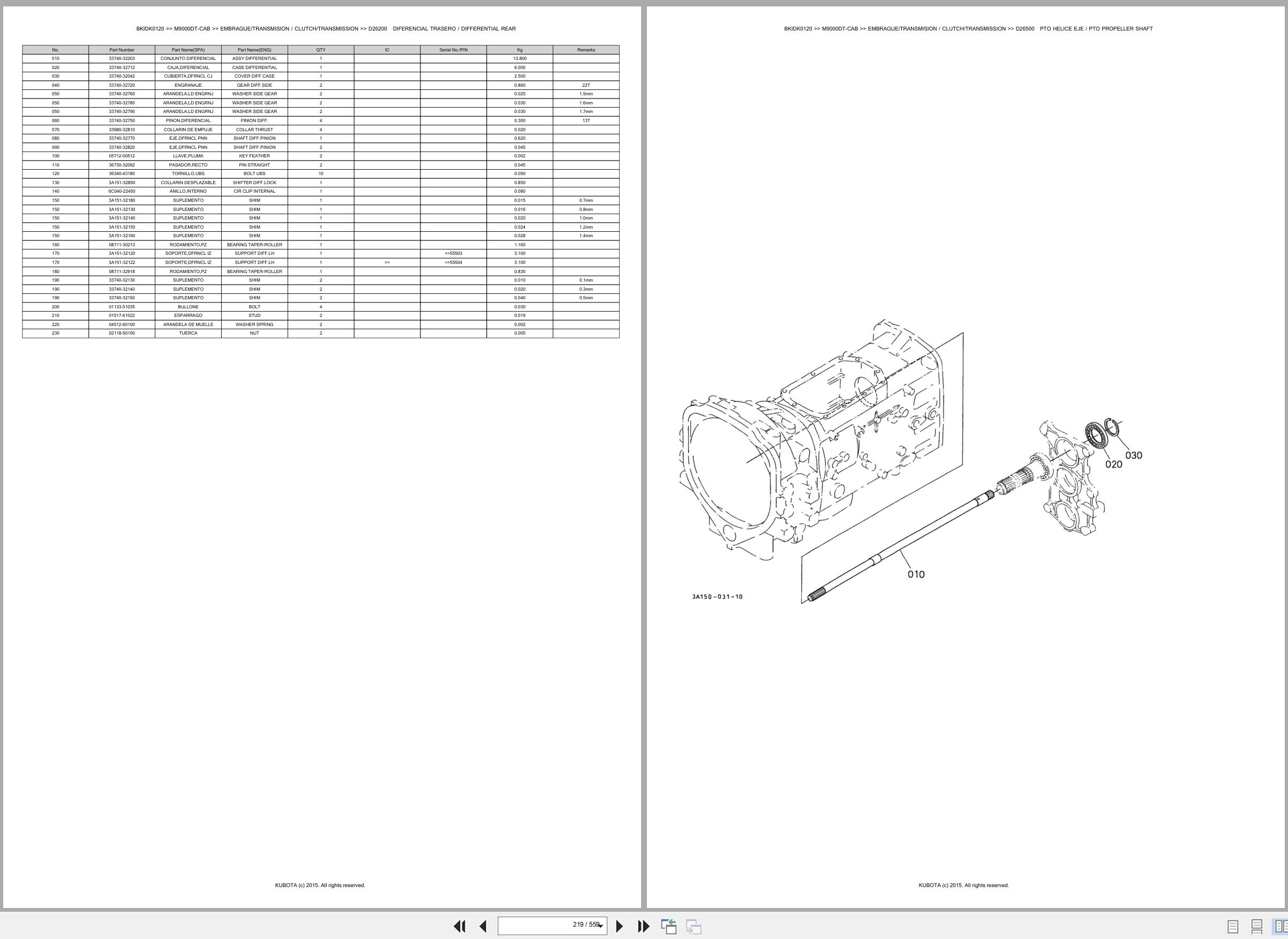 Kubota Tractor M9000DT CAB Spare Parts Catalog EN ES (2)