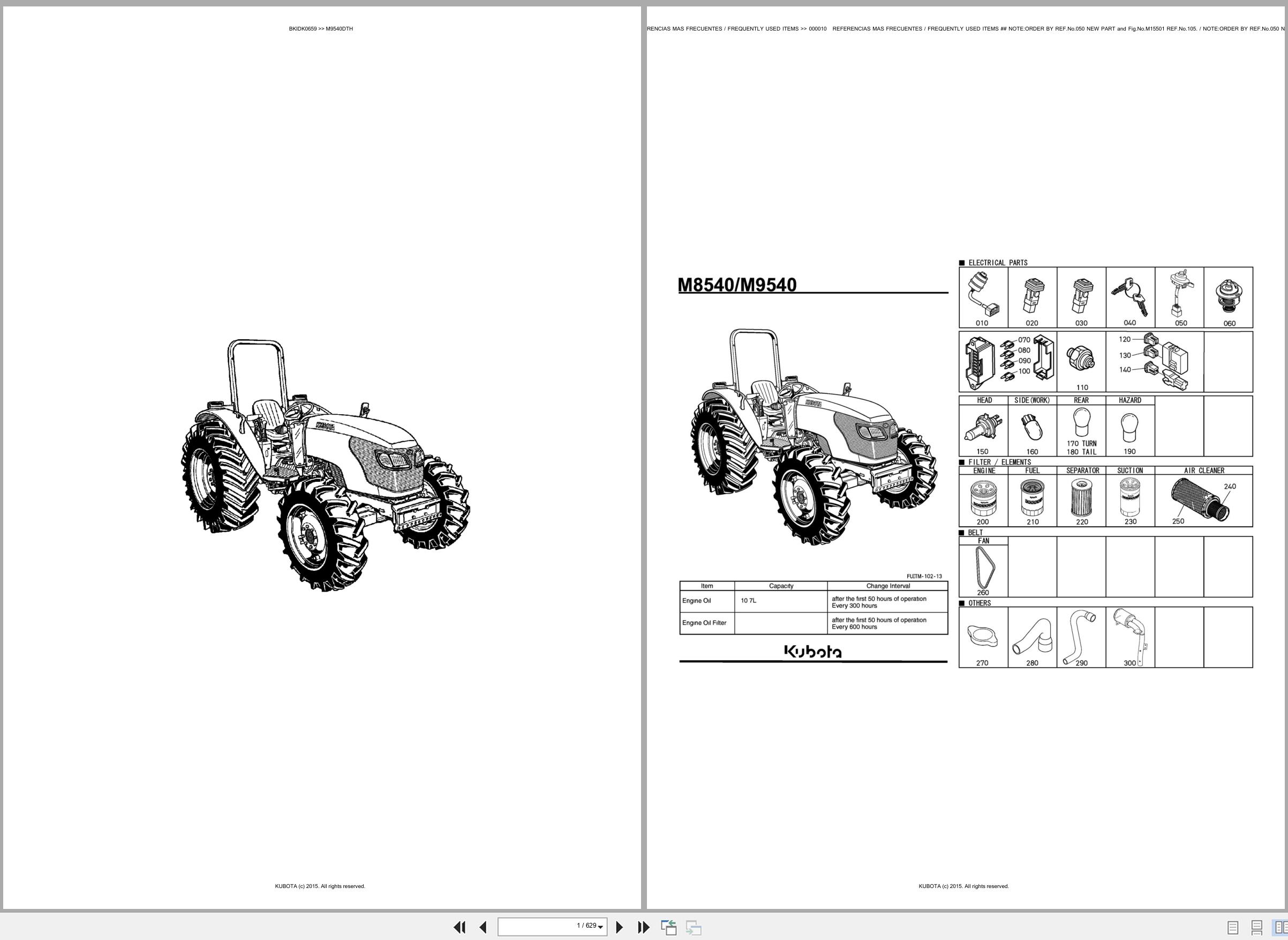 Kubota Tractor M9540DTH Spare Parts Catalog EN ES (1)