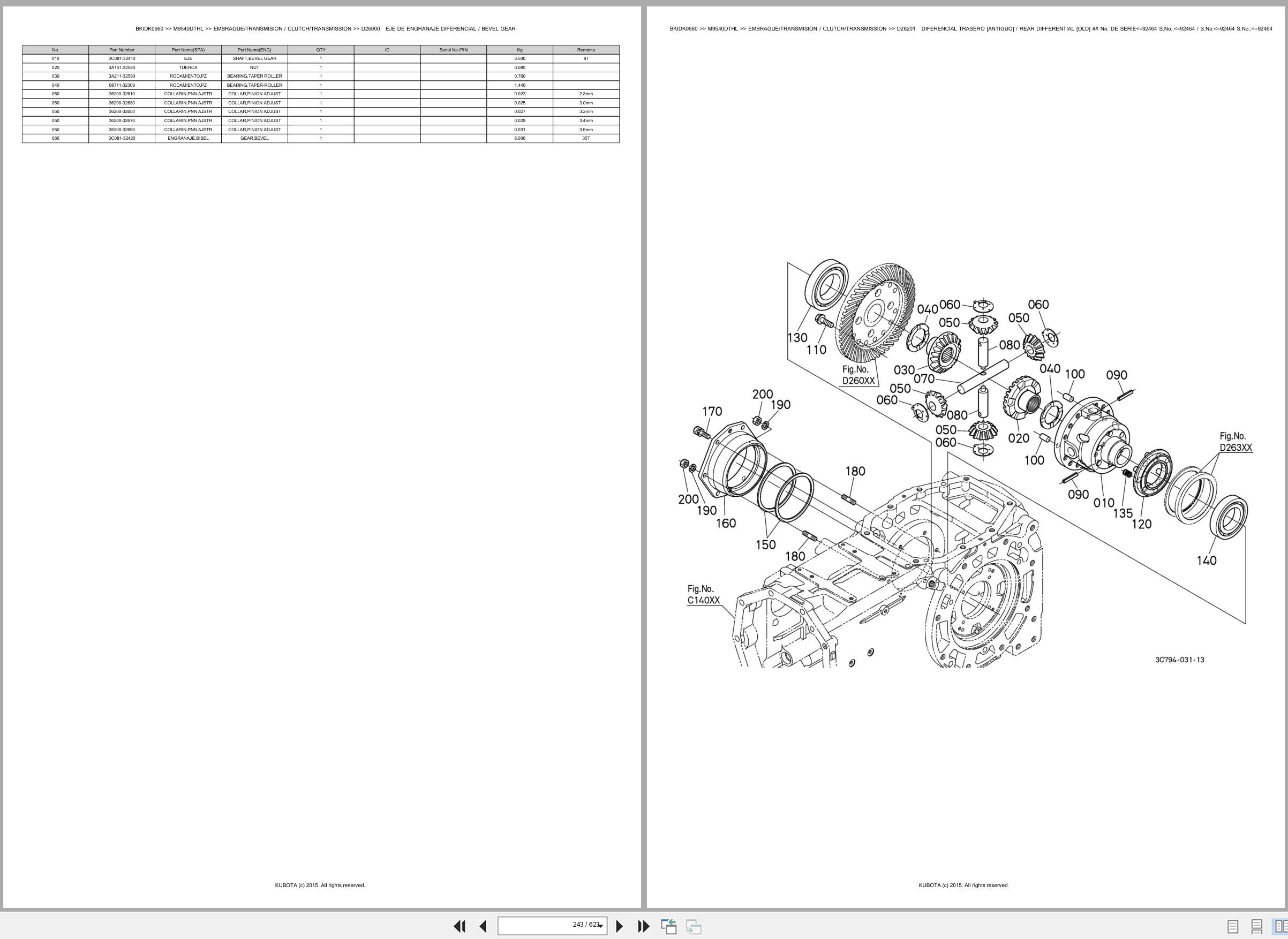 Kubota Tractor M9540DTHL Spare Parts Catalog EN ES (2)