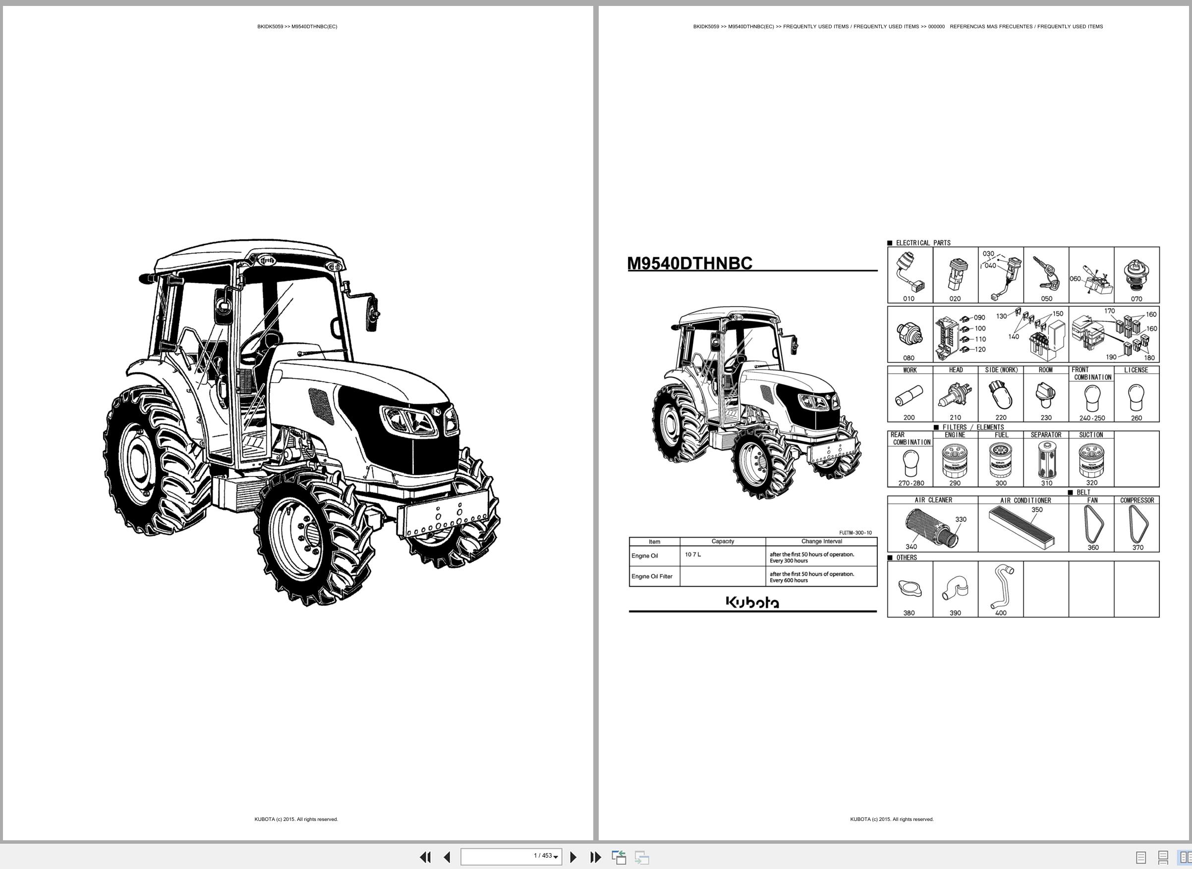 Kubota Tractor M9540DTHNBC(EC) Spare Parts Catalog EN ES (1)