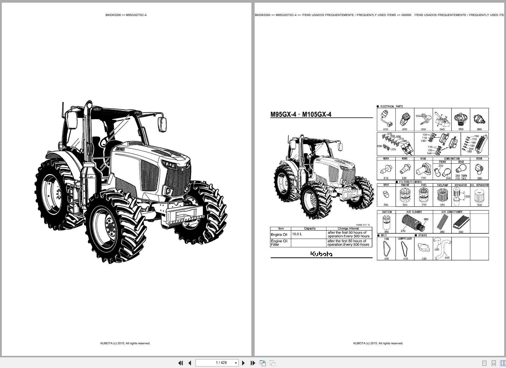 Kubota Tractor M95GXDTSC 4 Spare Parts Catalog EN PT (1)
