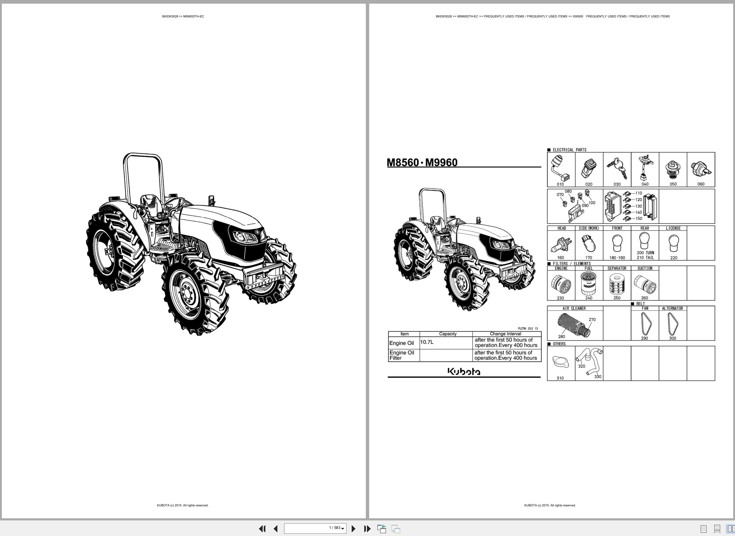 Kubota Tractor M9960DTH EC Spare Parts Catalog EN ES (1)