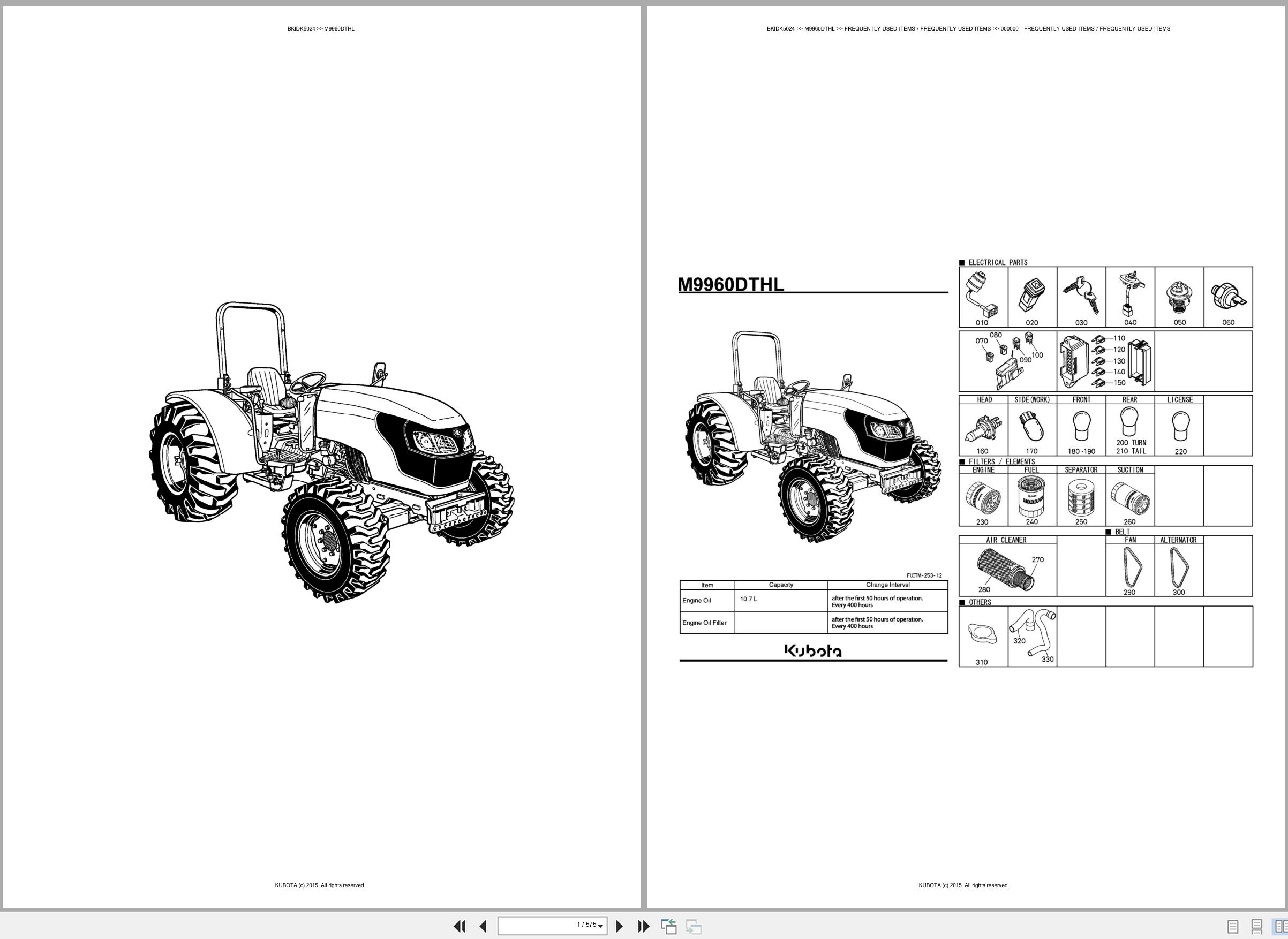 Kubota Tractor M9960DTHL Spare Parts Catalog EN ES (1)
