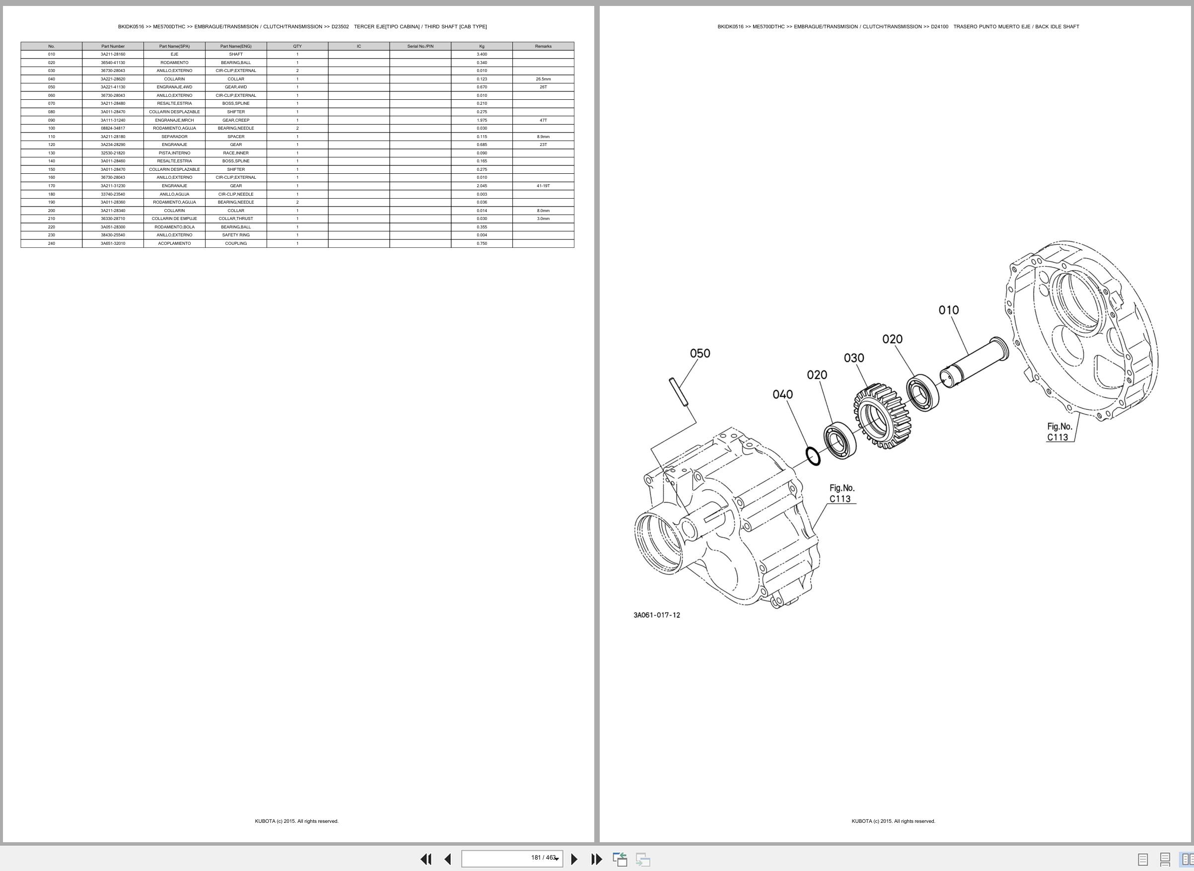 Kubota Tractor ME5700DTHC Spare Parts Catalog EN ES (2)