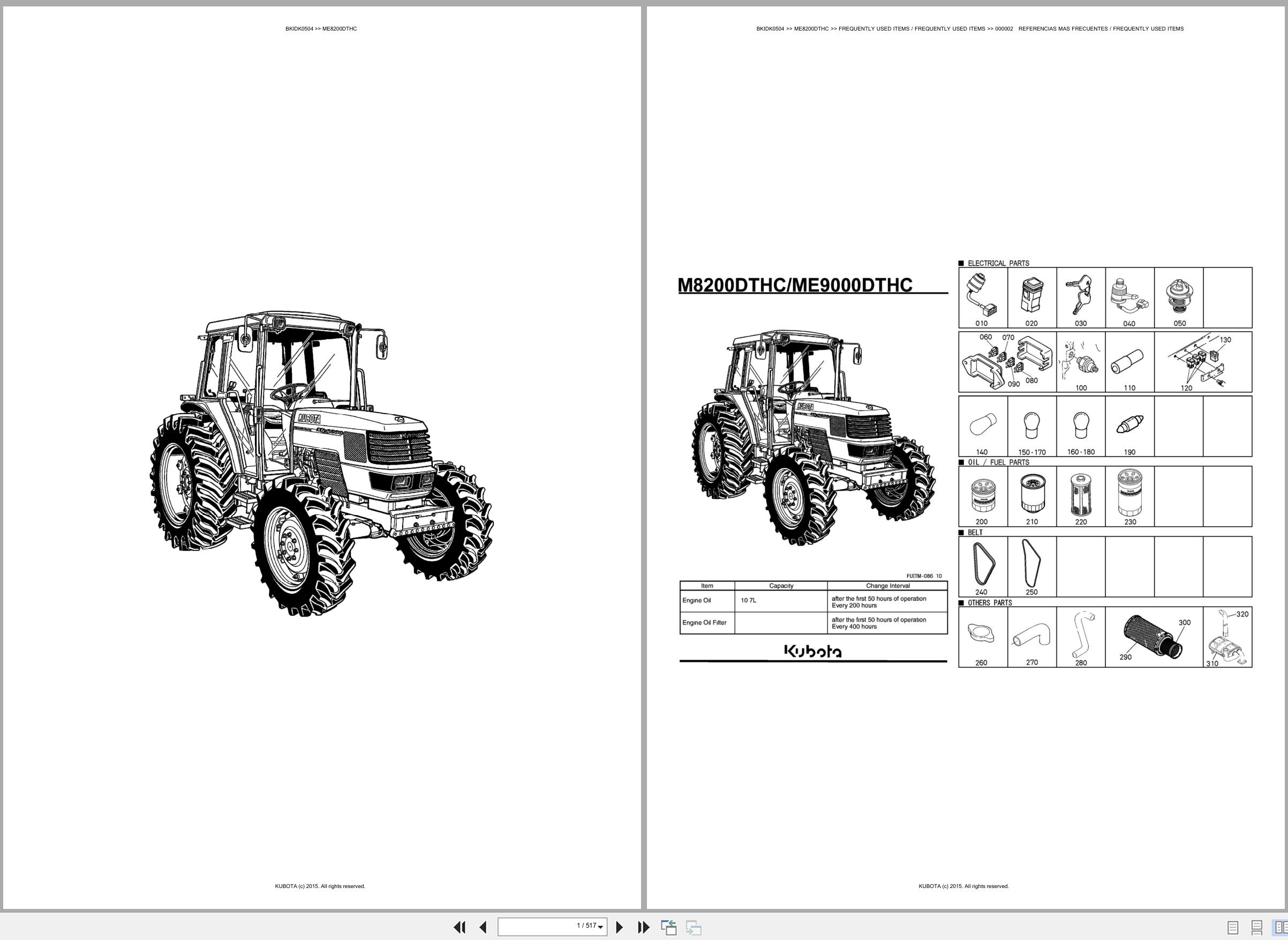 Kubota Tractor ME8200DTHC Spare Parts Catalog EN ES (1)