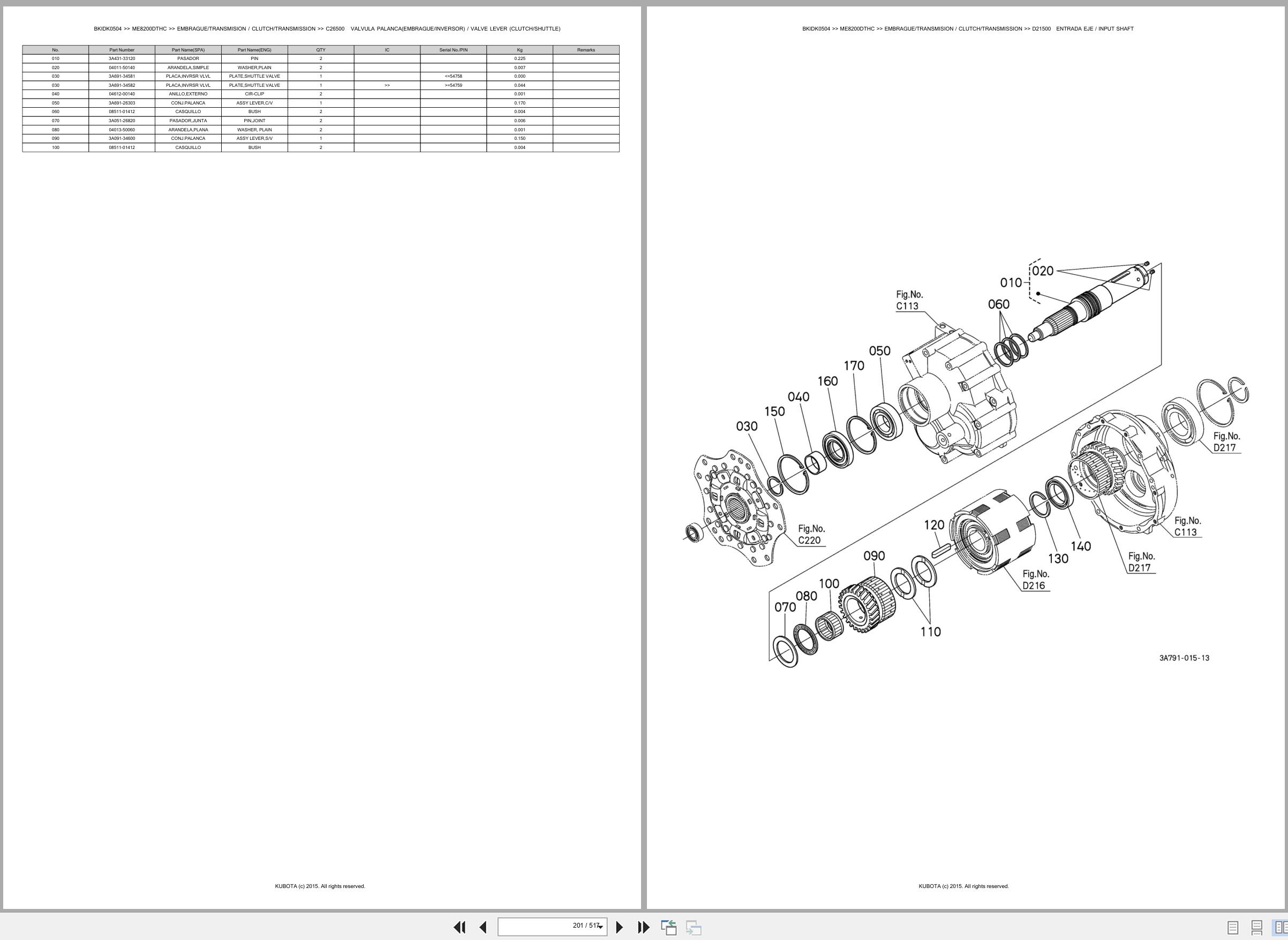 Kubota Tractor ME8200DTHC Spare Parts Catalog EN ES (2)