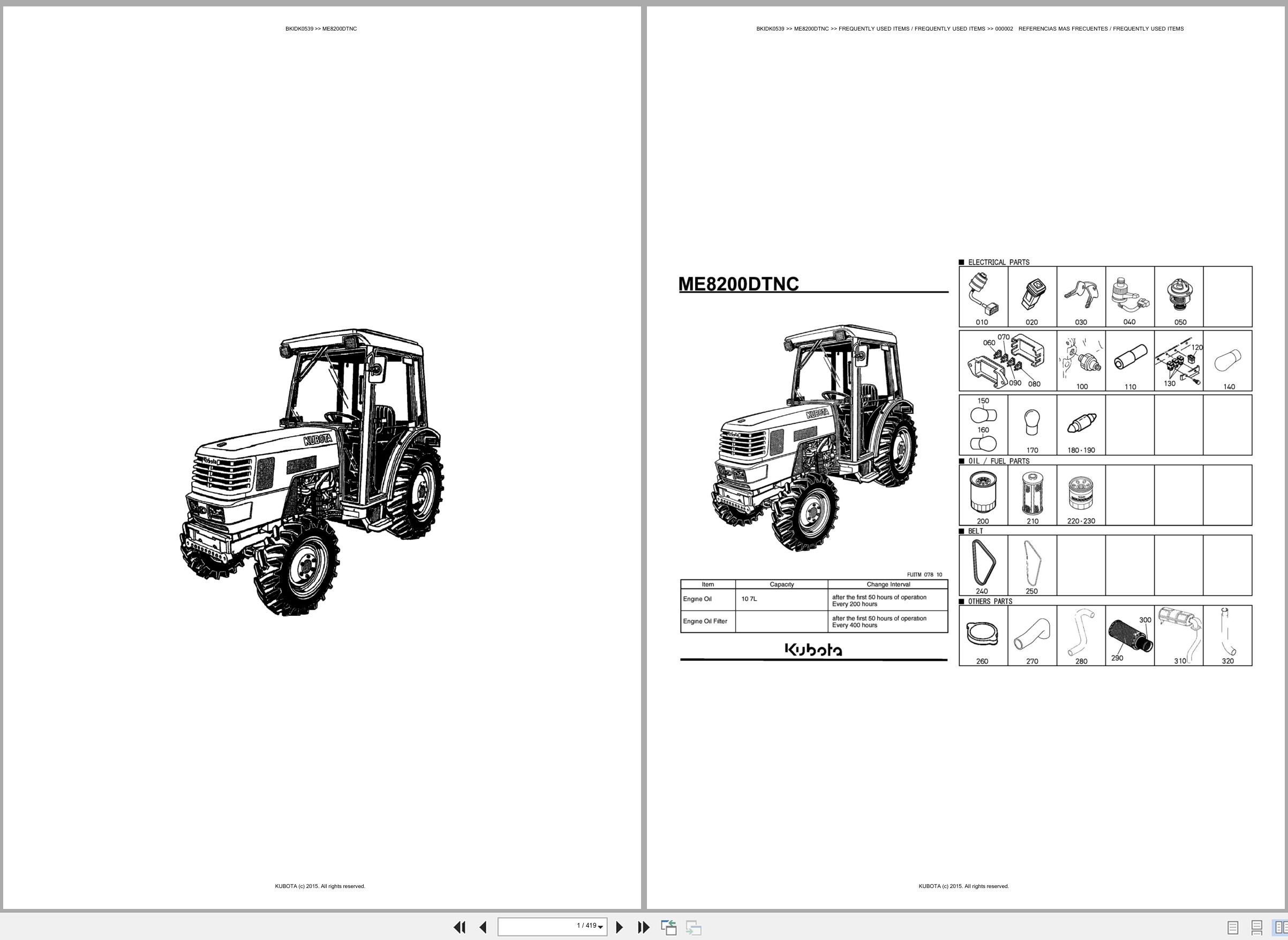Kubota Tractor ME8200DTNC Spare Parts Catalog EN ES (1)