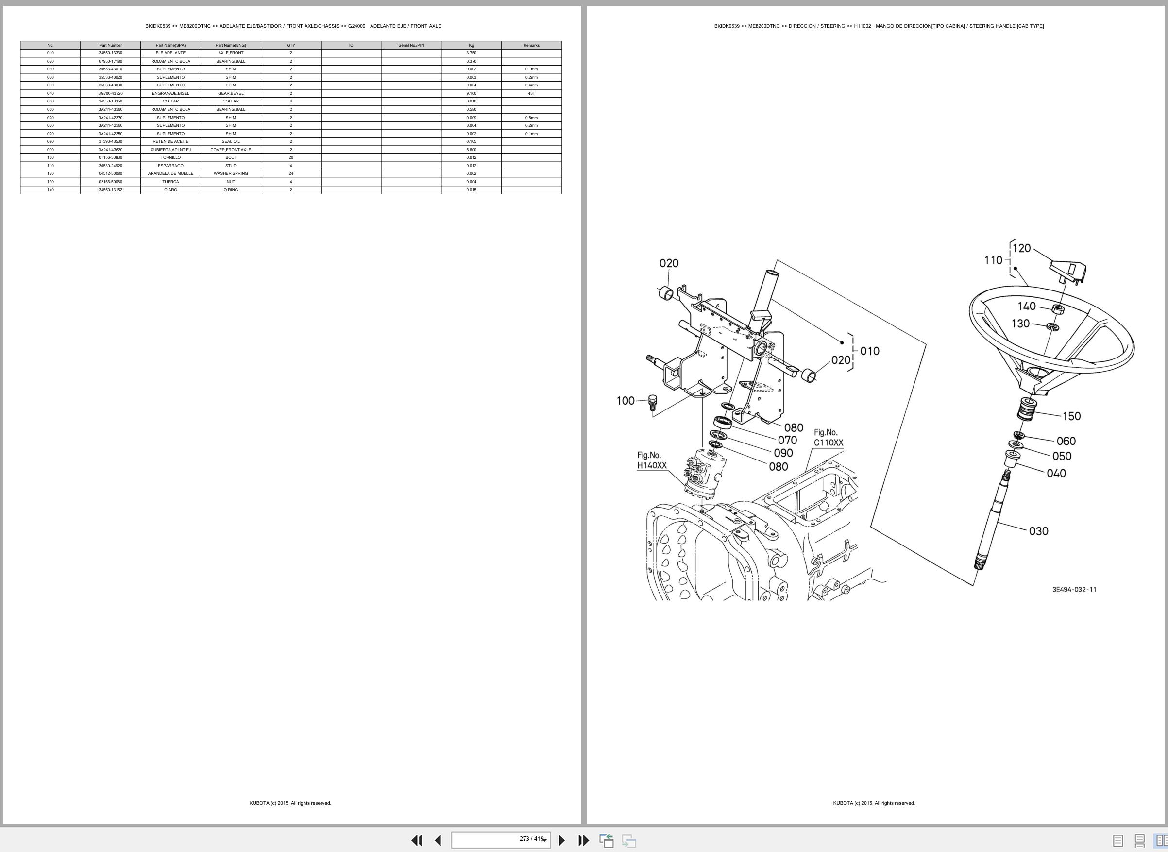 Kubota Tractor ME8200DTNC Spare Parts Catalog EN ES (3)