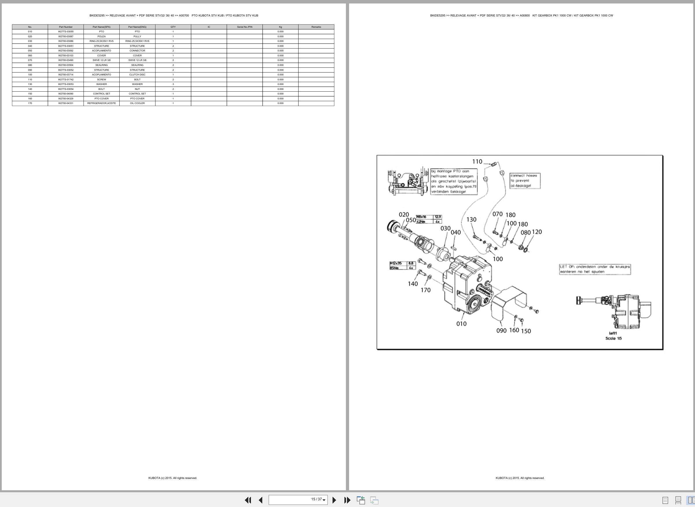 Kubota Tractor Relevage Avant Series STV32 STV36 STV40 Spare Parts Catalog EN ES (2)